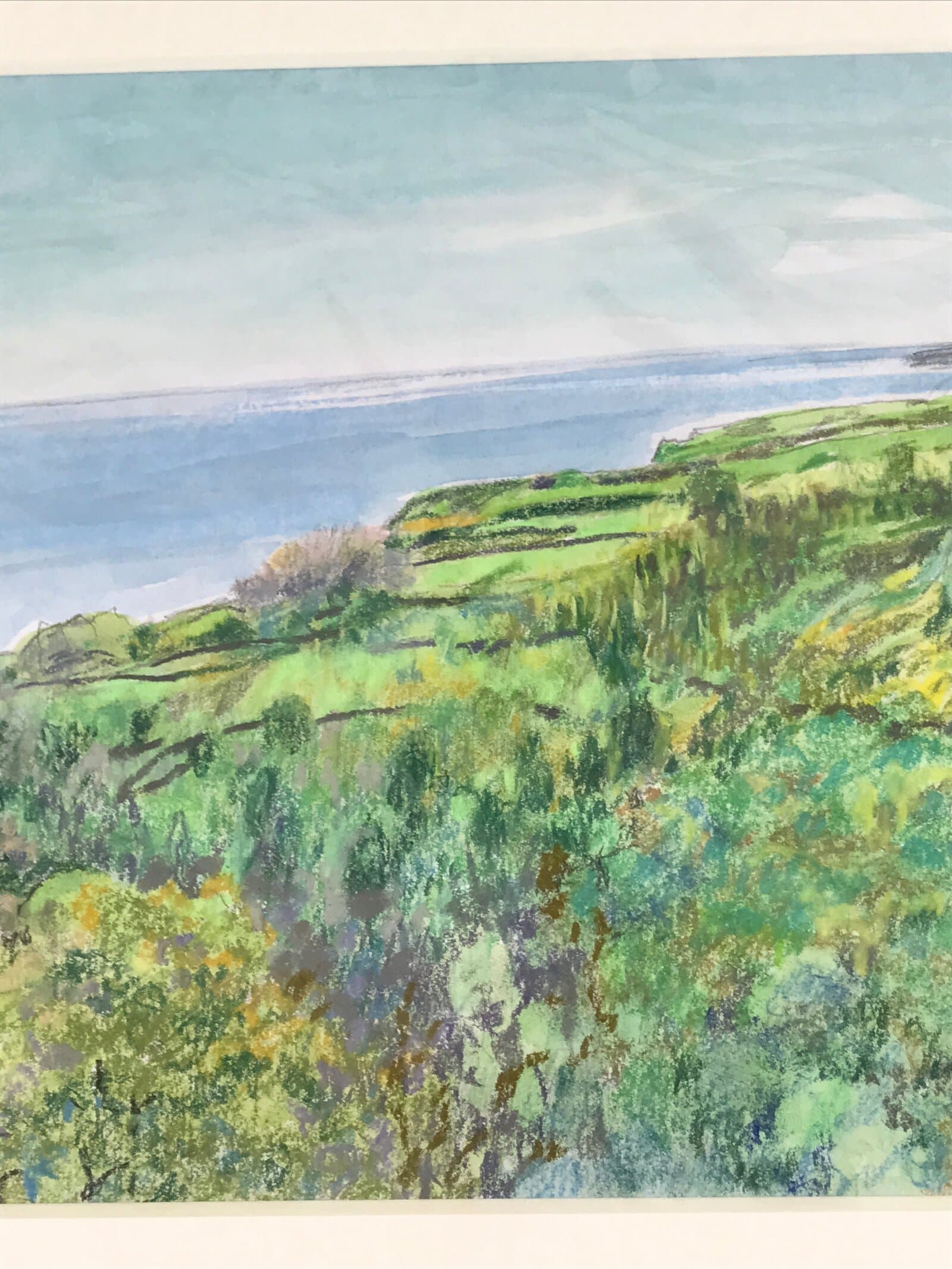 Japanese Coastline Ocean View Pastel Drawing Art Signed Yoshihiro Hagino FL322