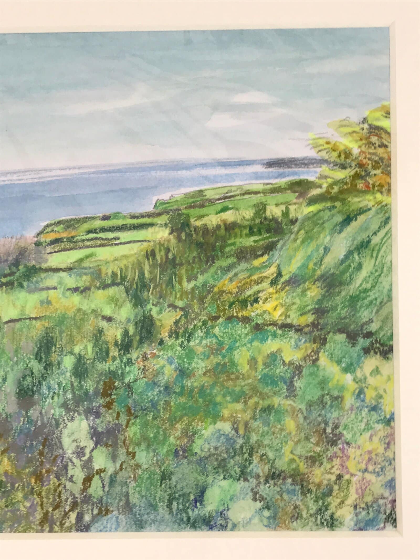 Japanese Coastline Ocean View Pastel Drawing Art Signed Yoshihiro Hagino FL322