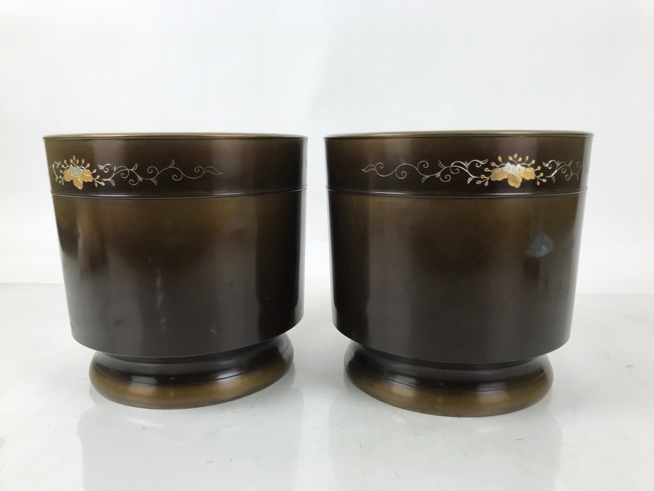 Japanese Copper Brazier Fire Pit 2pc Set Vtg Hibachi Wood Box Brown PX795