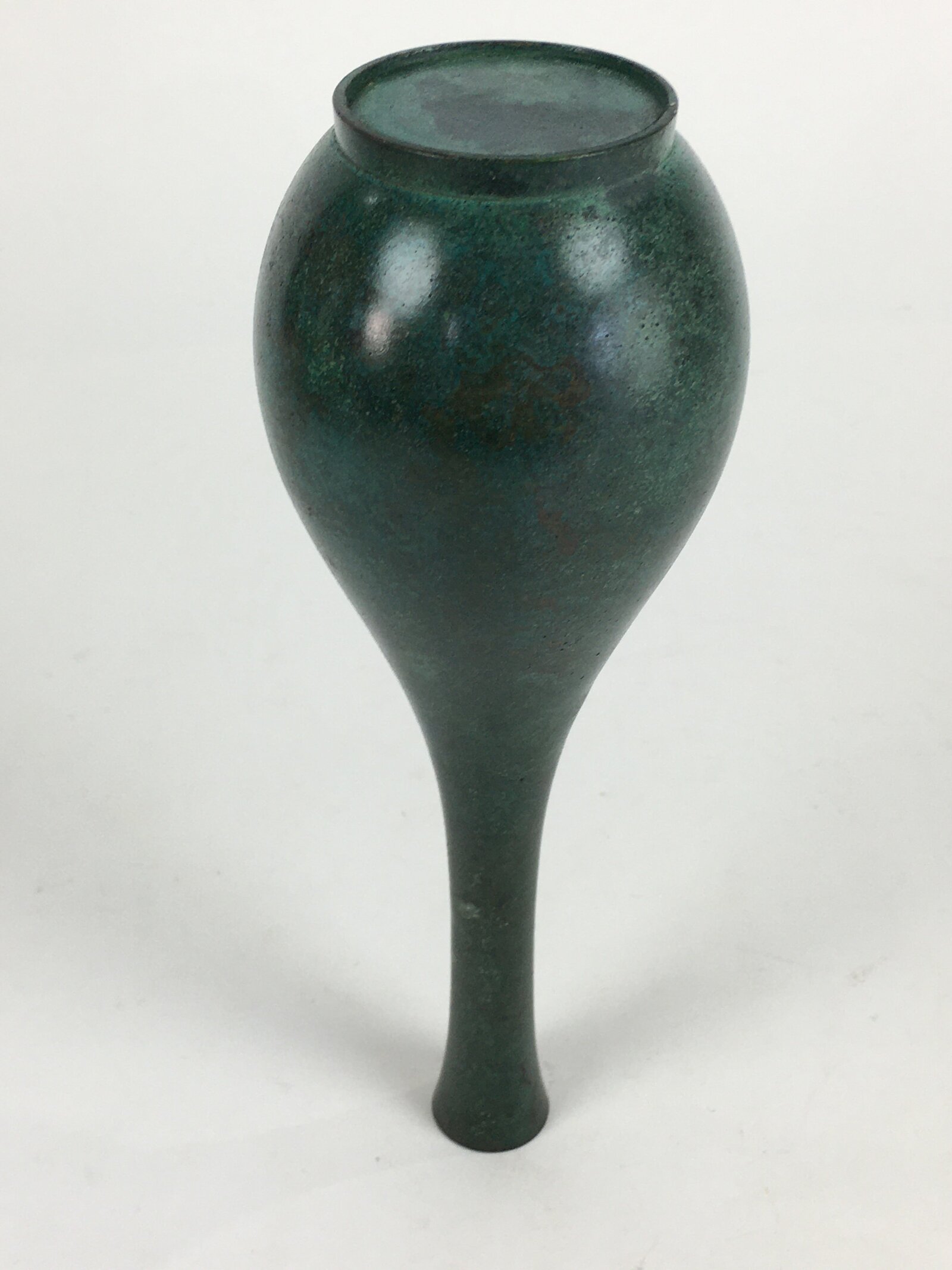 Japanese Copper Flower Vase Vtg Cast Metal Kabin Ikebana Green PX619
