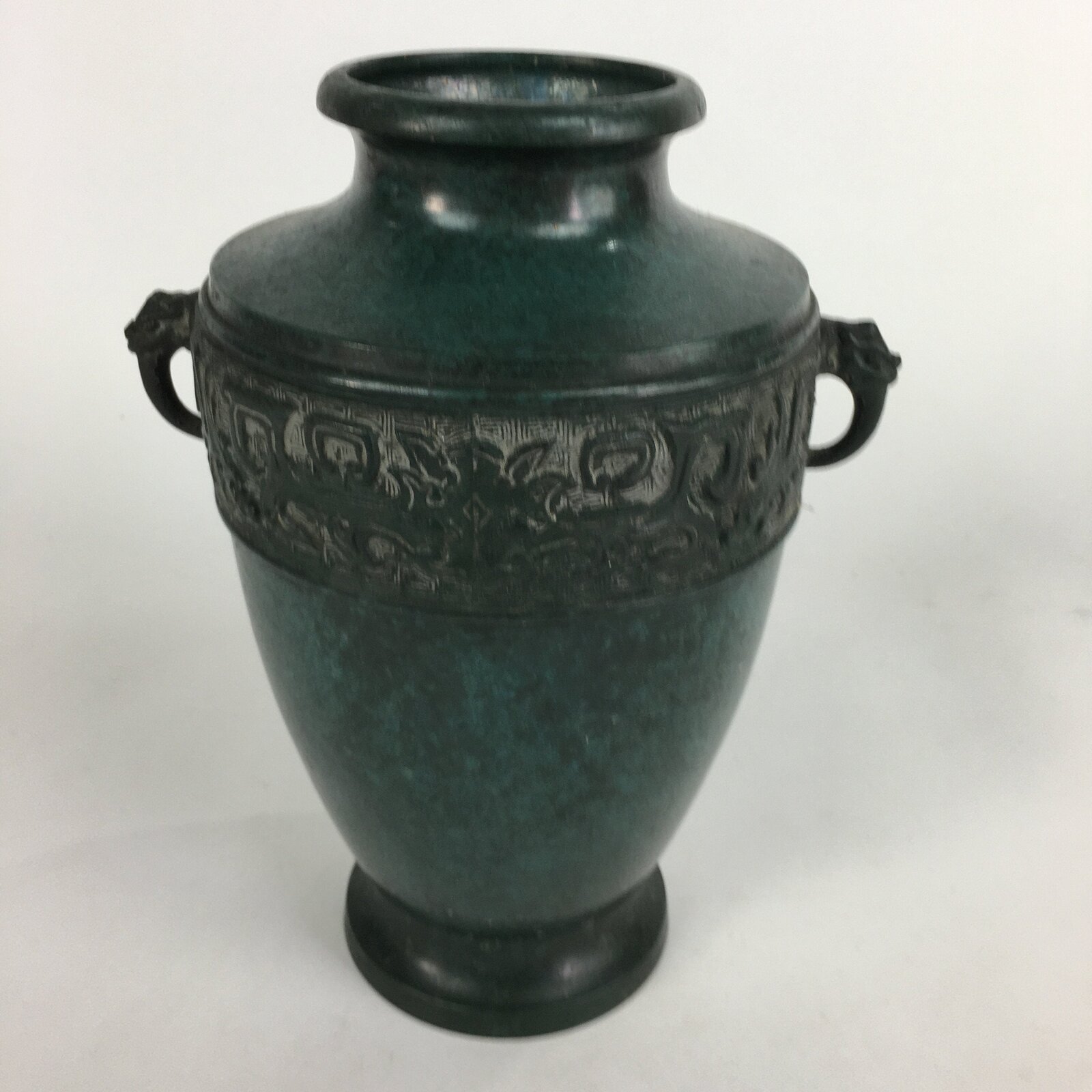 Japanese Copper Flower Vase Vtg Metal Kabin Green Ikebana Arrangement FV917