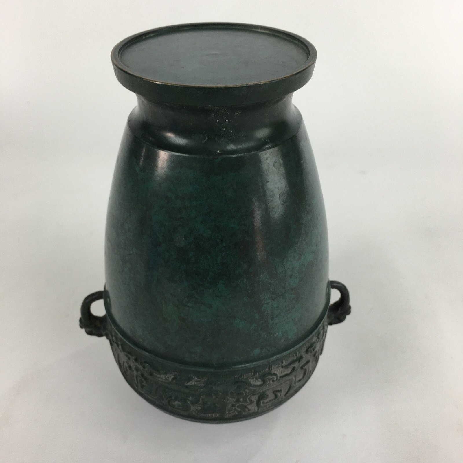 Japanese Copper Flower Vase Vtg Metal Kabin Green Ikebana Arrangement FV917