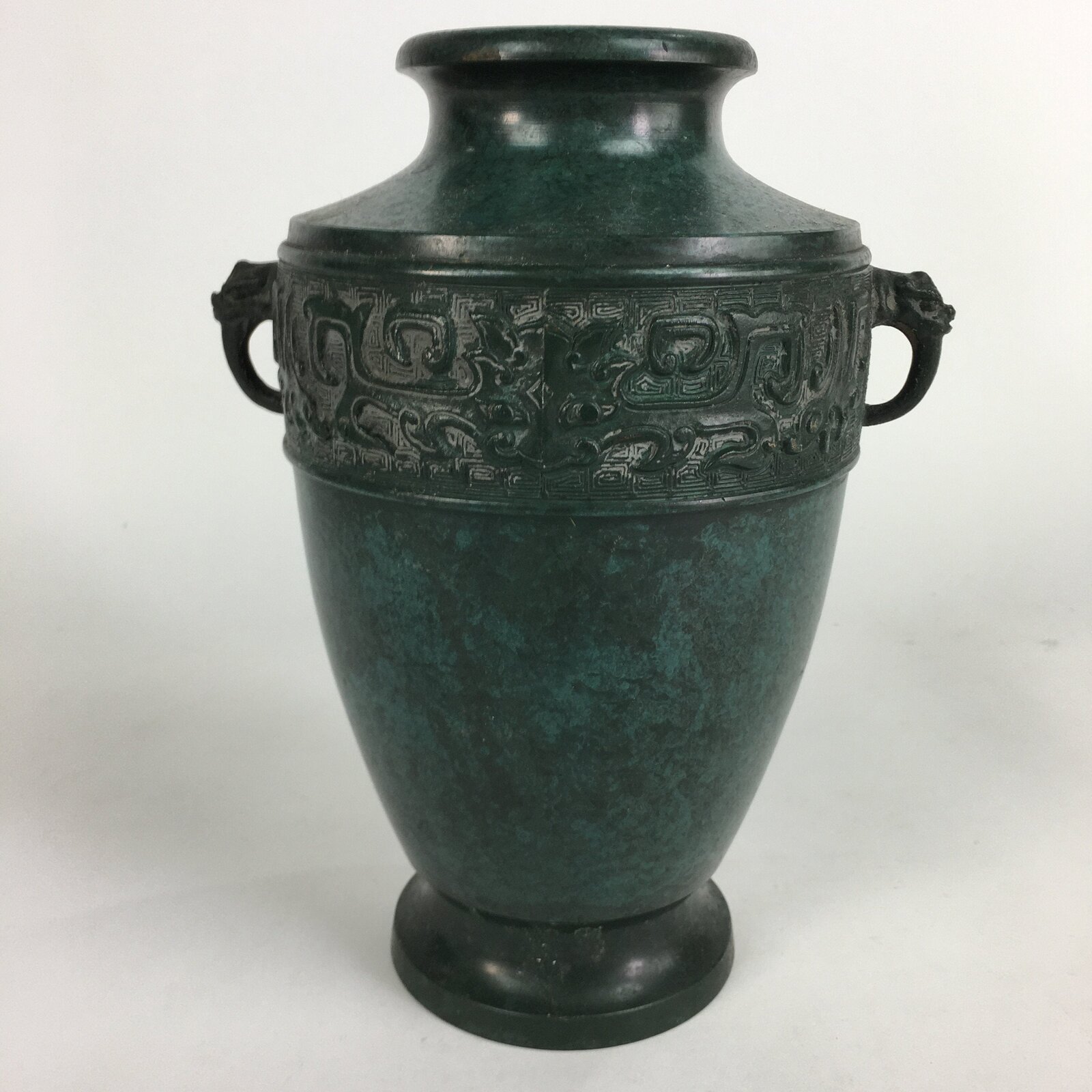 Japanese Copper Flower Vase Vtg Metal Kabin Green Ikebana Arrangement FV917