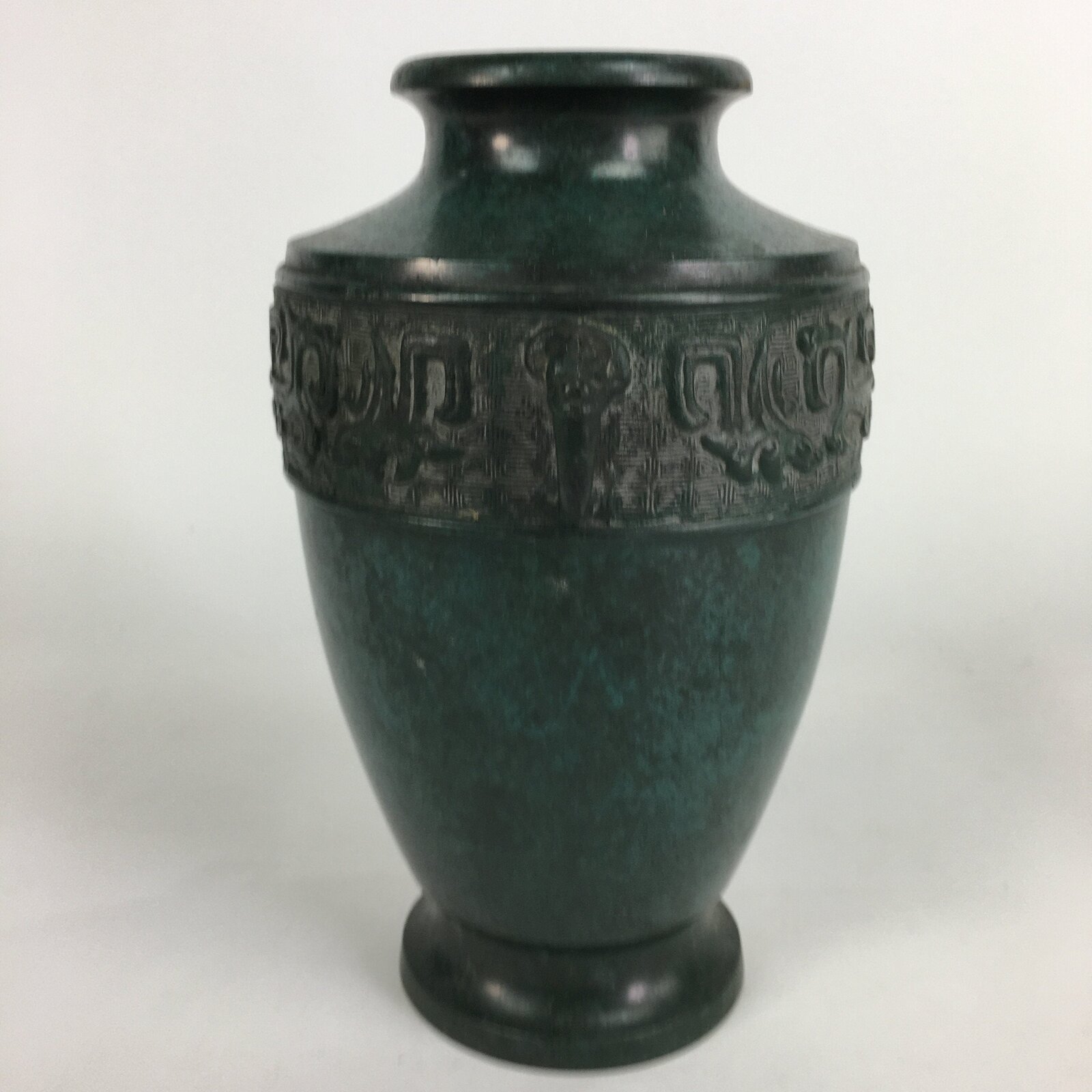Japanese Copper Flower Vase Vtg Metal Kabin Green Ikebana Arrangement FV917