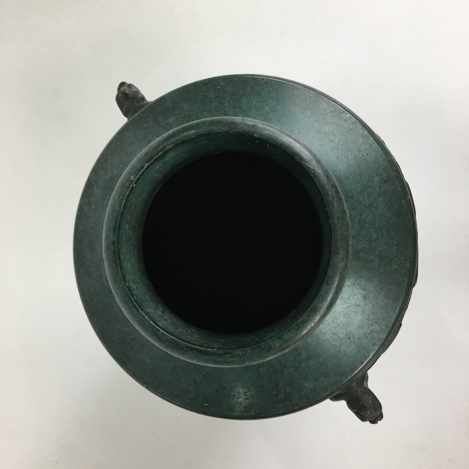 Japanese Copper Flower Vase Vtg Metal Kabin Green Ikebana Arrangement FV917