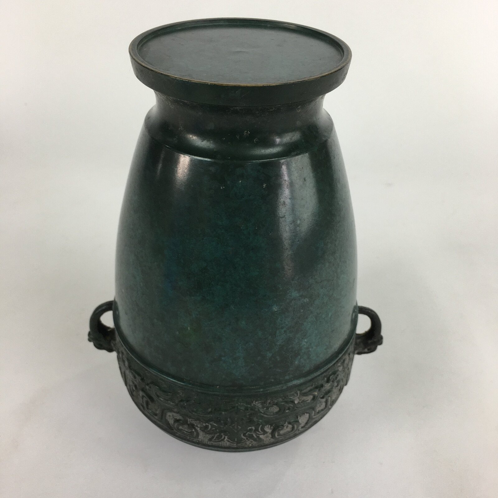 Japanese Copper Flower Vase Vtg Metal Kabin Green Ikebana Arrangement FV917