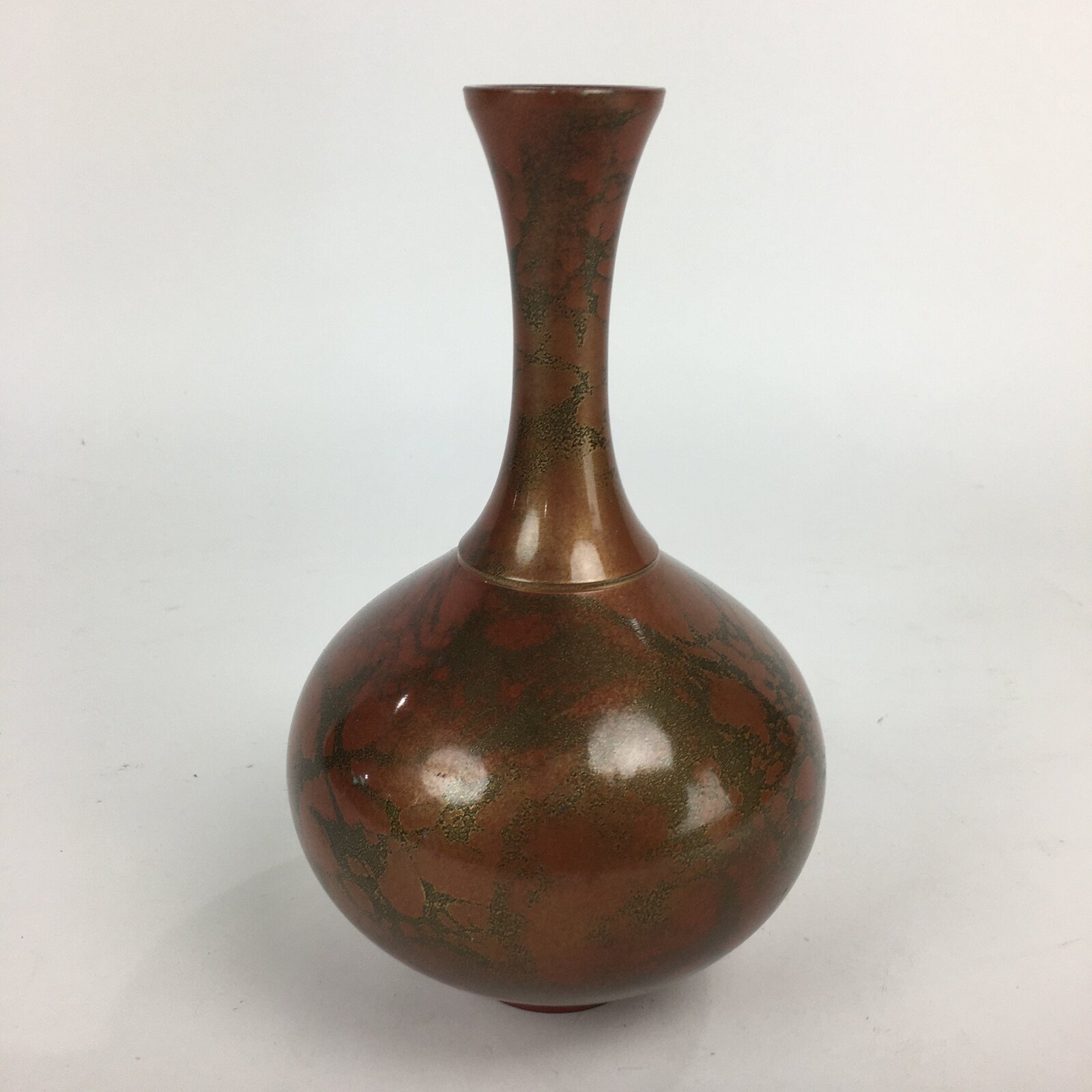 Japanese Copper Flower Vase Vtg Metal Kabin Ikebana Arrangement Orange FV938