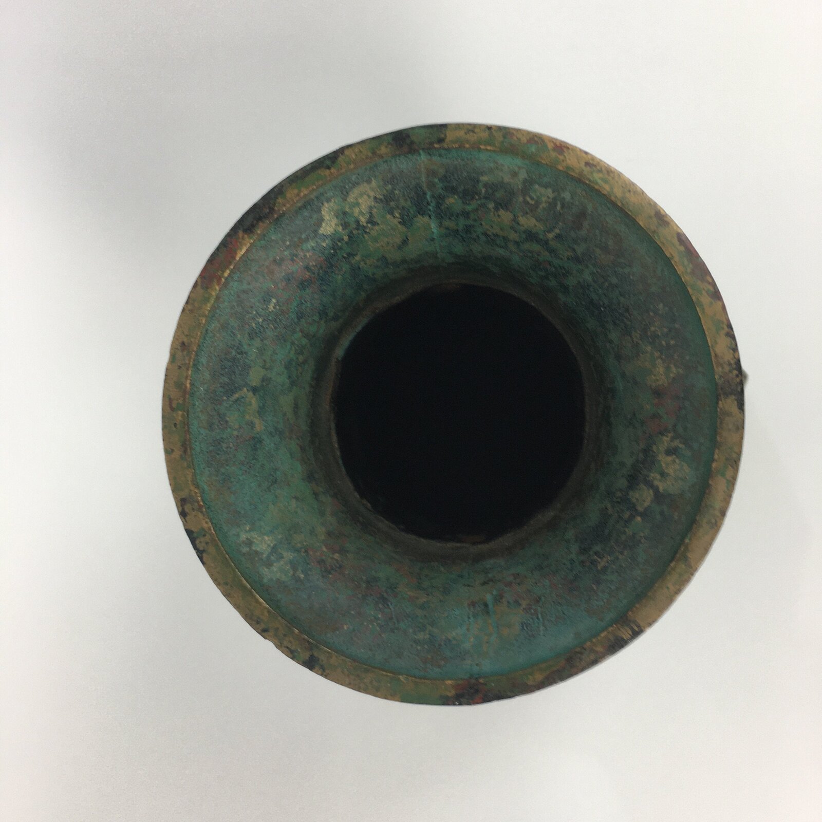 Japanese Copper Flower Vase Vtg Metal Kabin Ikebana Green Gold Shishi FV906