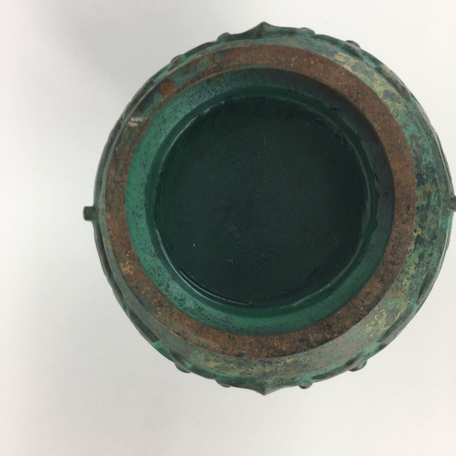 Japanese Copper Flower Vase Vtg Metal Kabin Ikebana Green Gold Shishi FV906