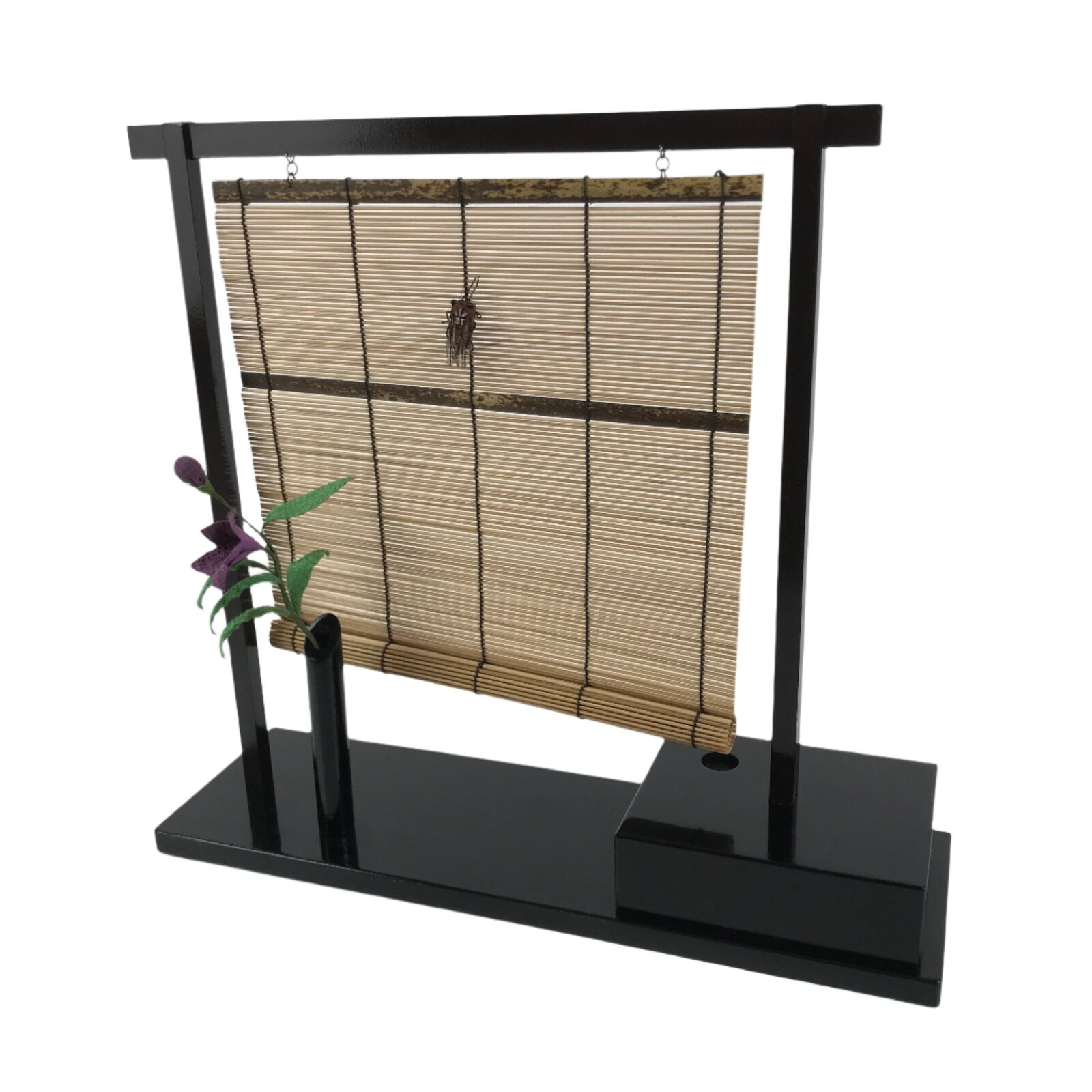 Japanese Decorative Bamboo Screen Summer Display Vtg Cicada Sound Black JK862