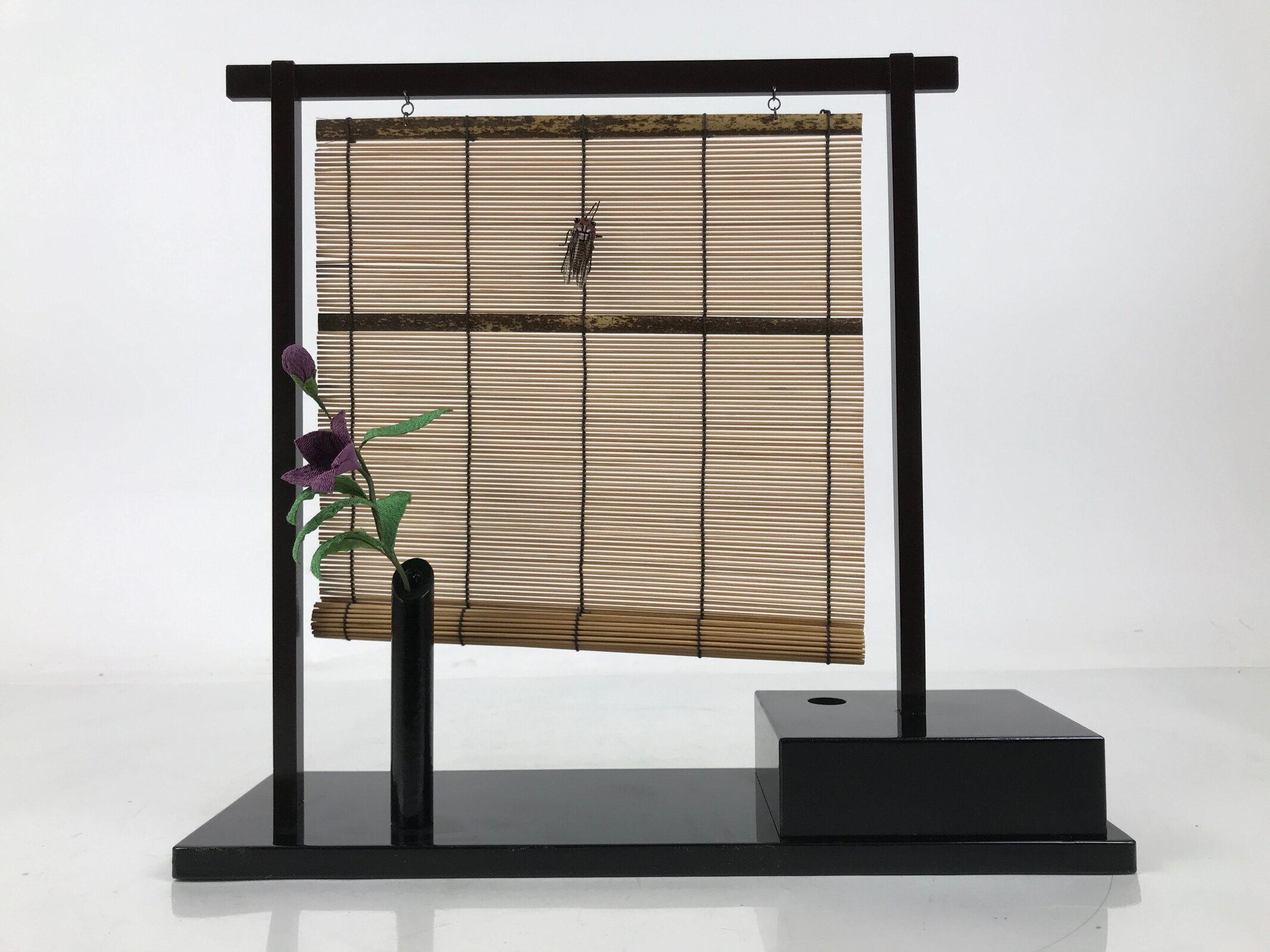 Japanese Decorative Bamboo Screen Summer Display Vtg Cicada Sound Black JK862