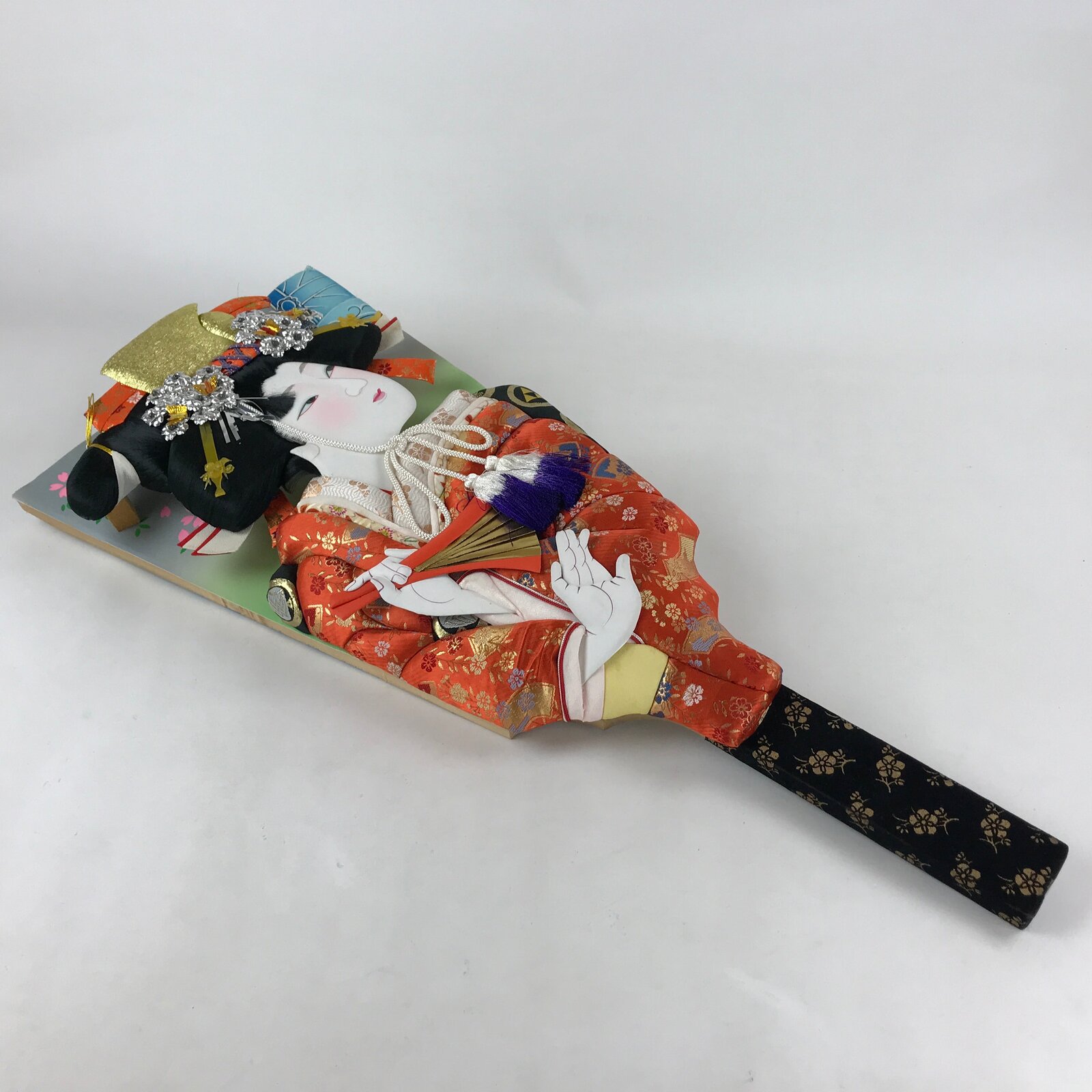 Japanese Decorative Wooden Paddle Hagoita Vtg Geisha Kimono New Years Game JK622