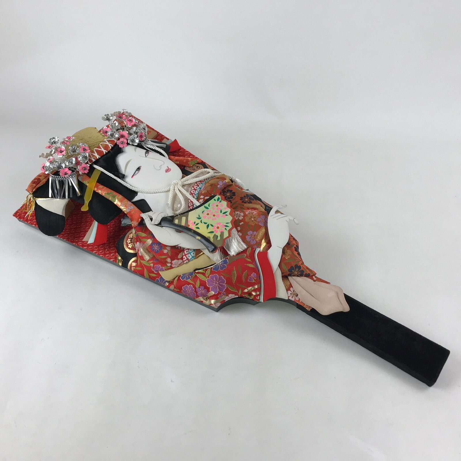 Japanese Decorative Wooden Paddle Hagoita Vtg Geisha Kimono New Years Game JK623