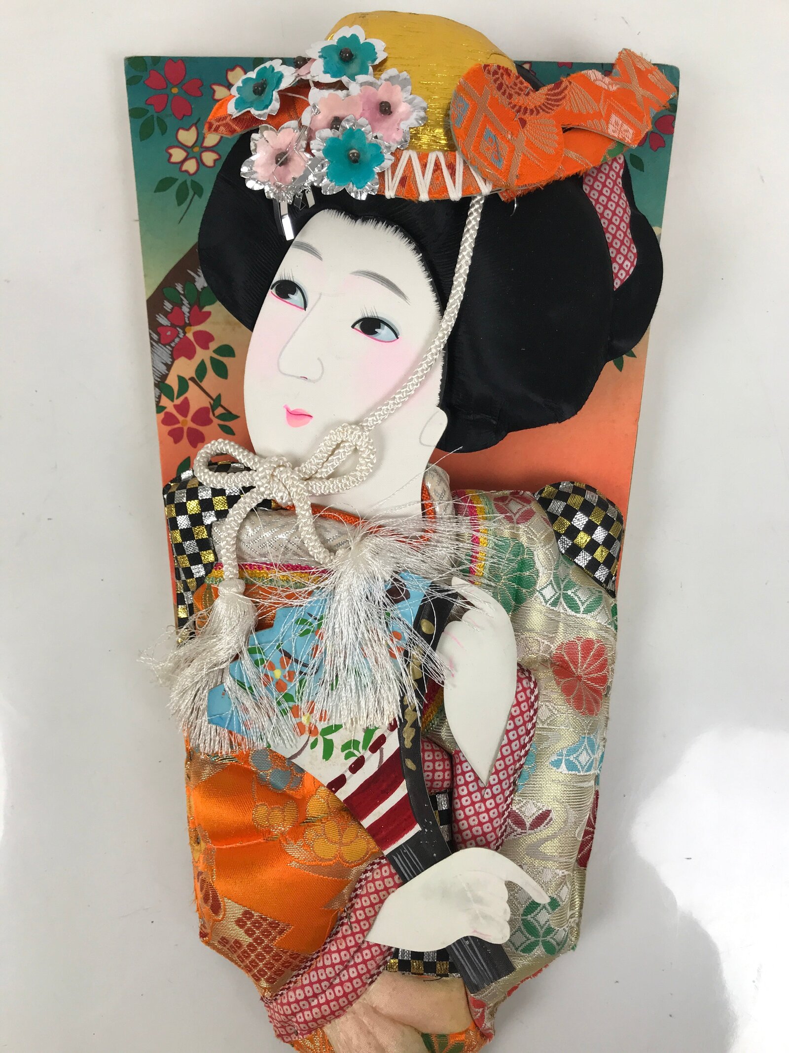 Japanese Decorative Wooden Paddle Hagoita Vtg Geisha Kimono New Years Game JK867