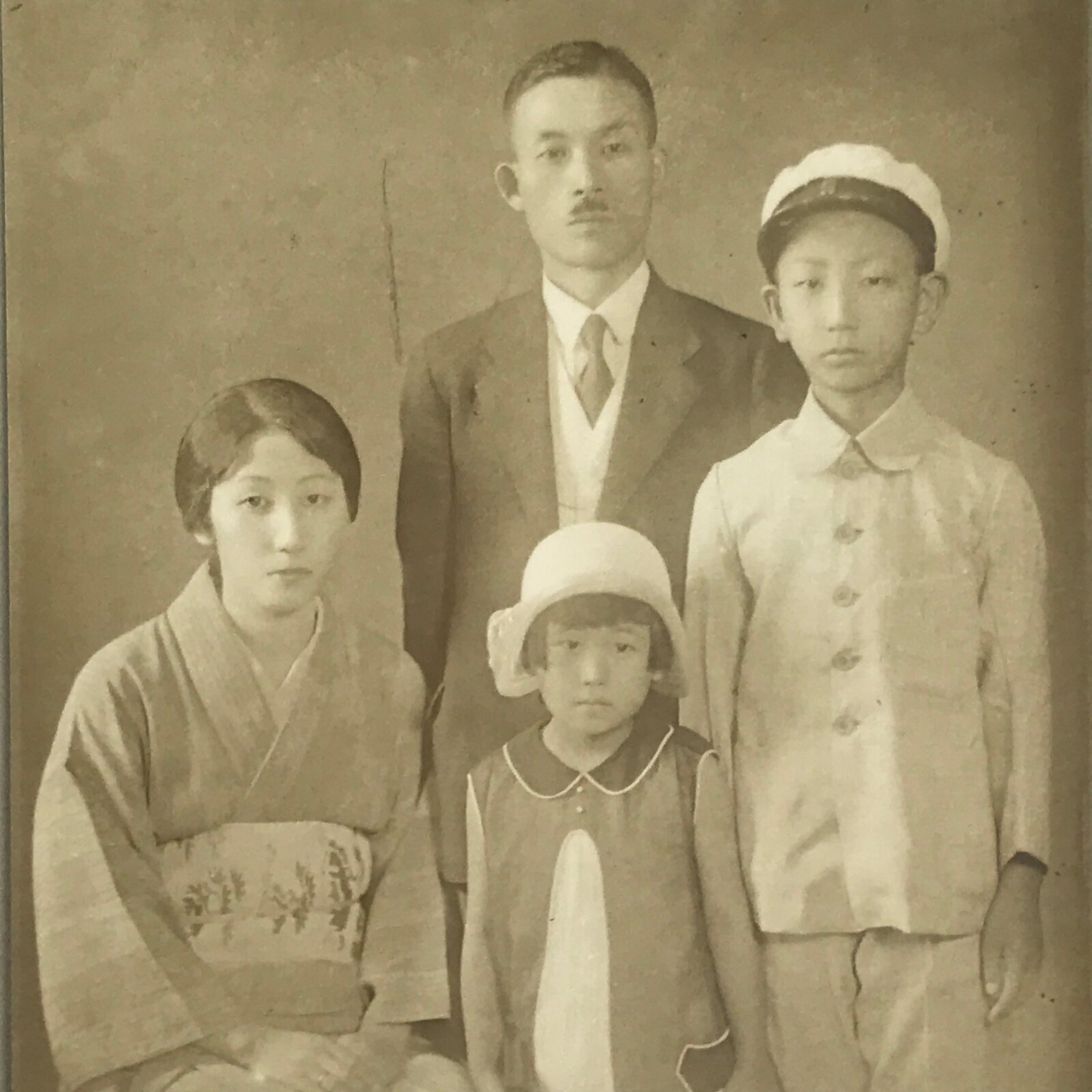Japanese Early Showa Young Family Portrait Photograph Vtg Posed Sepia Tone PH20