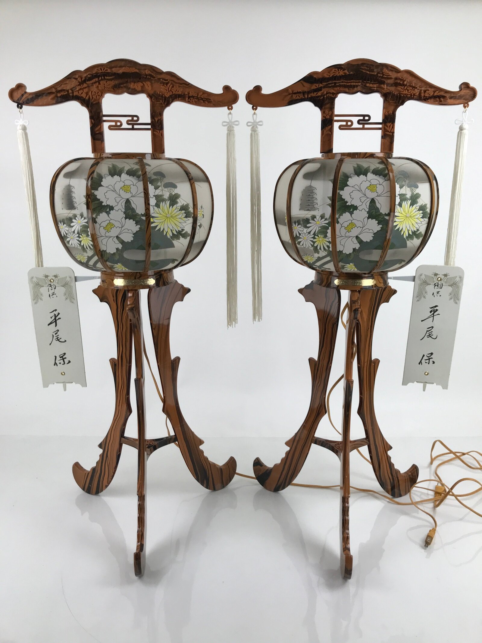 Japanese Electric Lantern Pair Vtg 3 Legs Standing Chochin Obon Festival LT82