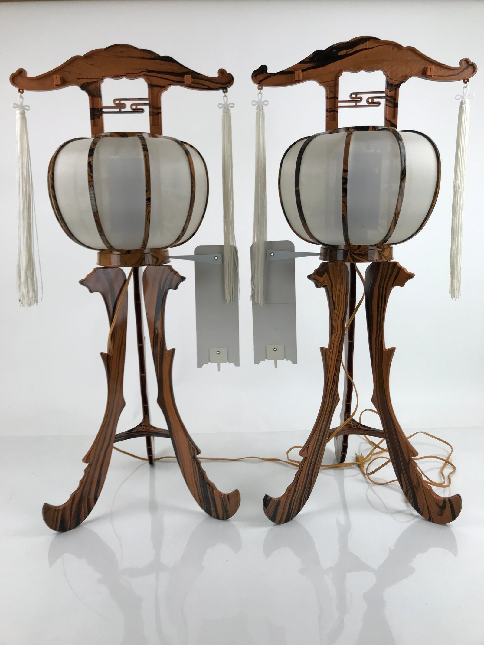 Japanese Electric Lantern Pair Vtg 3 Legs Standing Chochin Obon Festival LT82