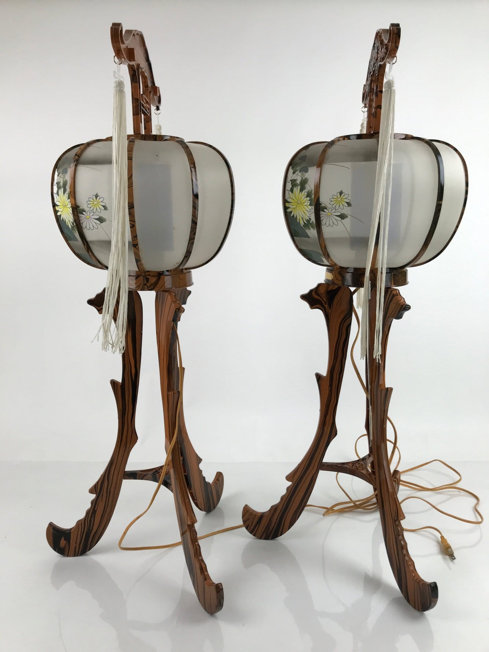 Japanese Electric Lantern Pair Vtg 3 Legs Standing Chochin Obon Festival LT82