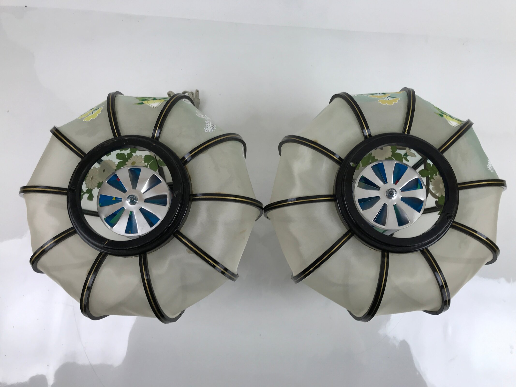 Japanese Electric Lantern Pair Vtg 3 Legs Standing Chochin Obon Festival LT84