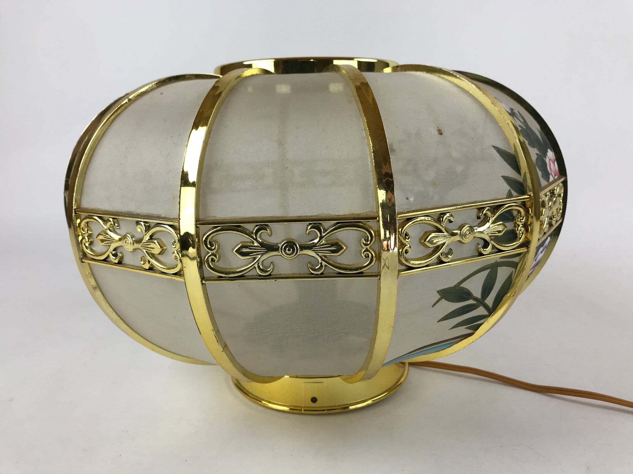 Japanese Electric Lantern Round Lamp Vtg Peony Temple Light Shade Obon LT67