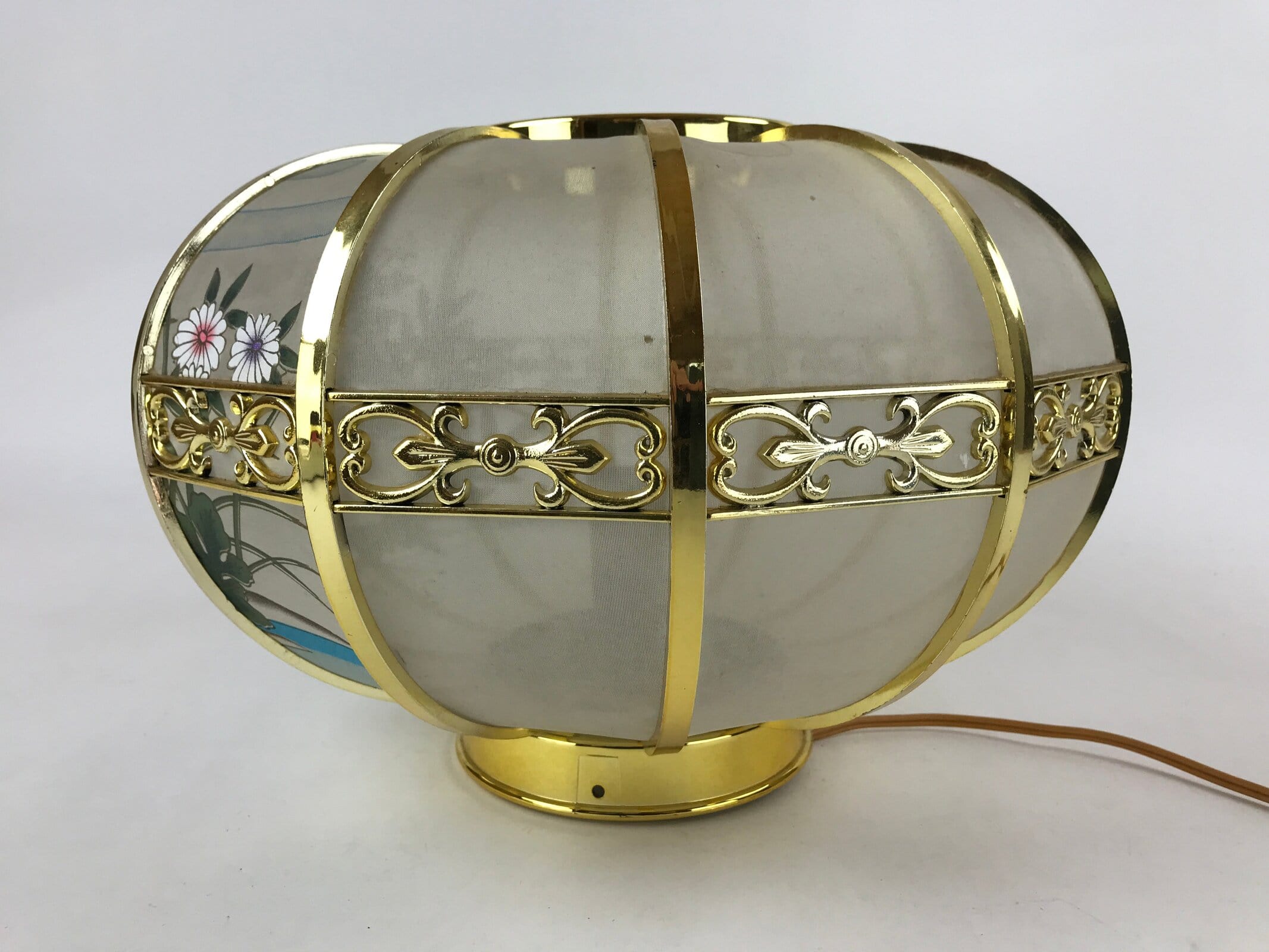 Japanese Electric Lantern Round Lamp Vtg Peony Temple Light Shade Obon LT67