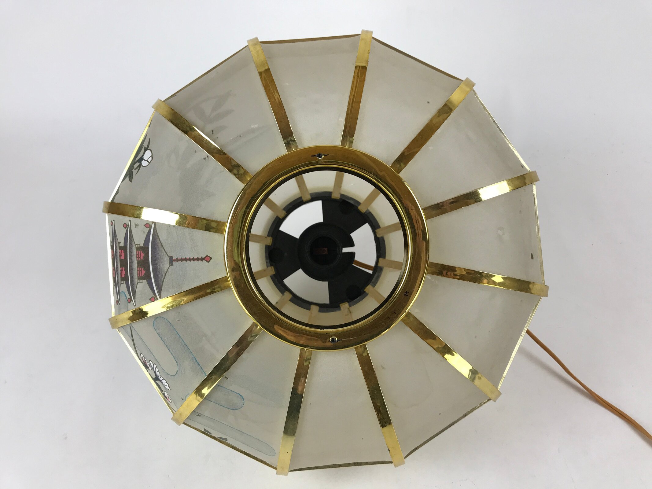 Japanese Electric Lantern Round Lamp Vtg Peony Temple Light Shade Obon LT67