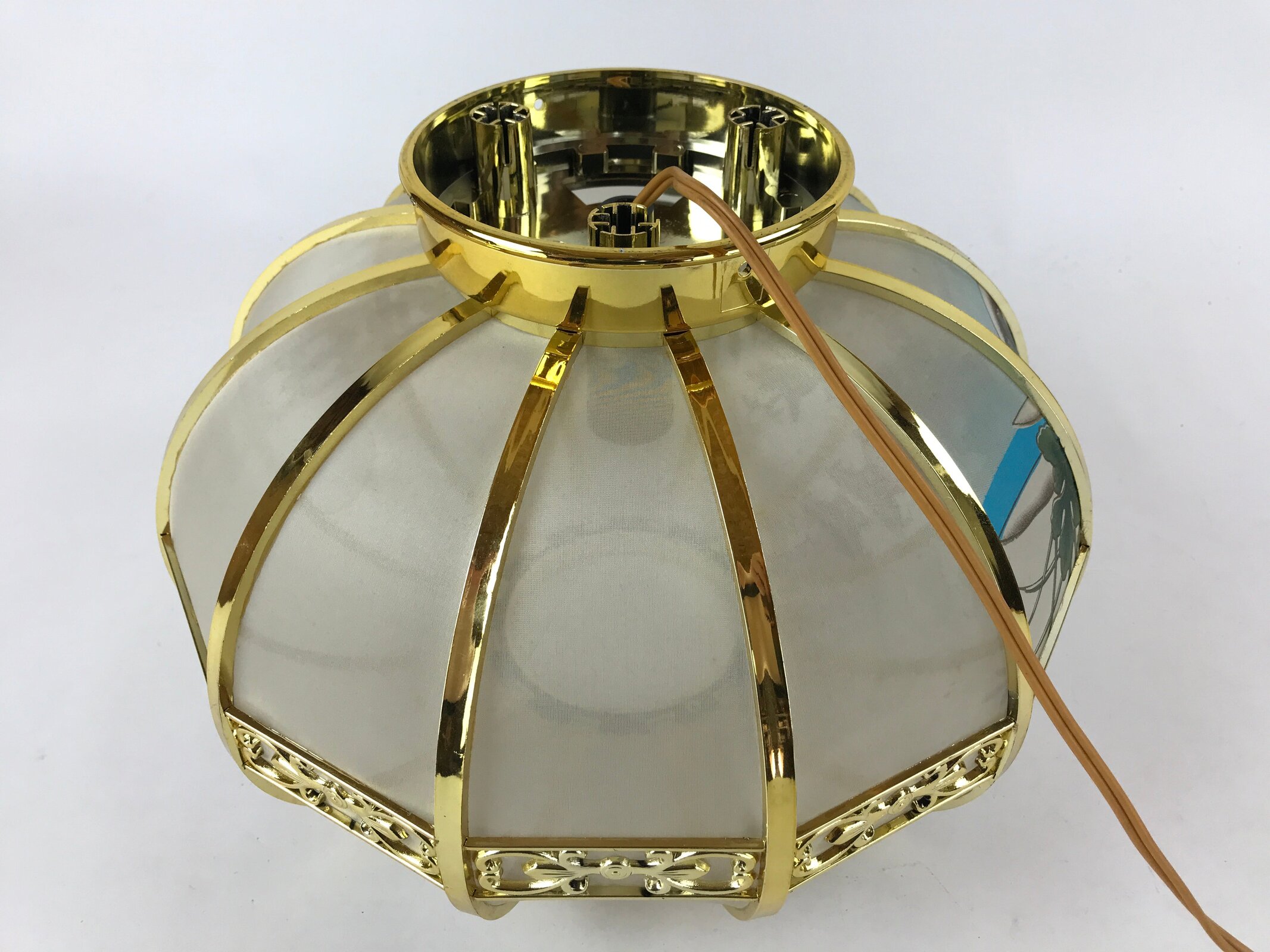 Japanese Electric Lantern Round Lamp Vtg Peony Temple Light Shade Obon LT67