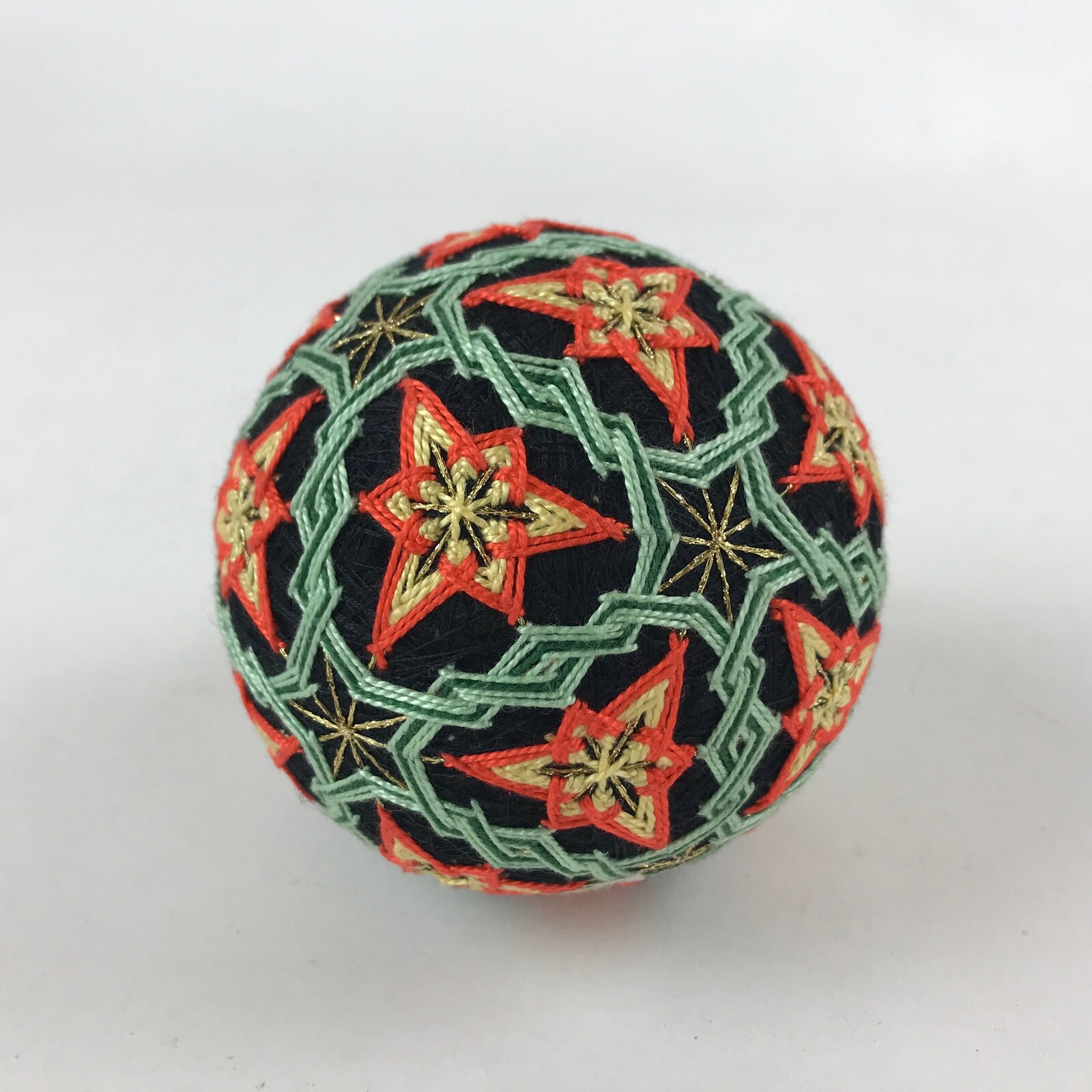 Japanese Embroidered Fabric Ball Temari Vtg Decoration Toy Stars JK580