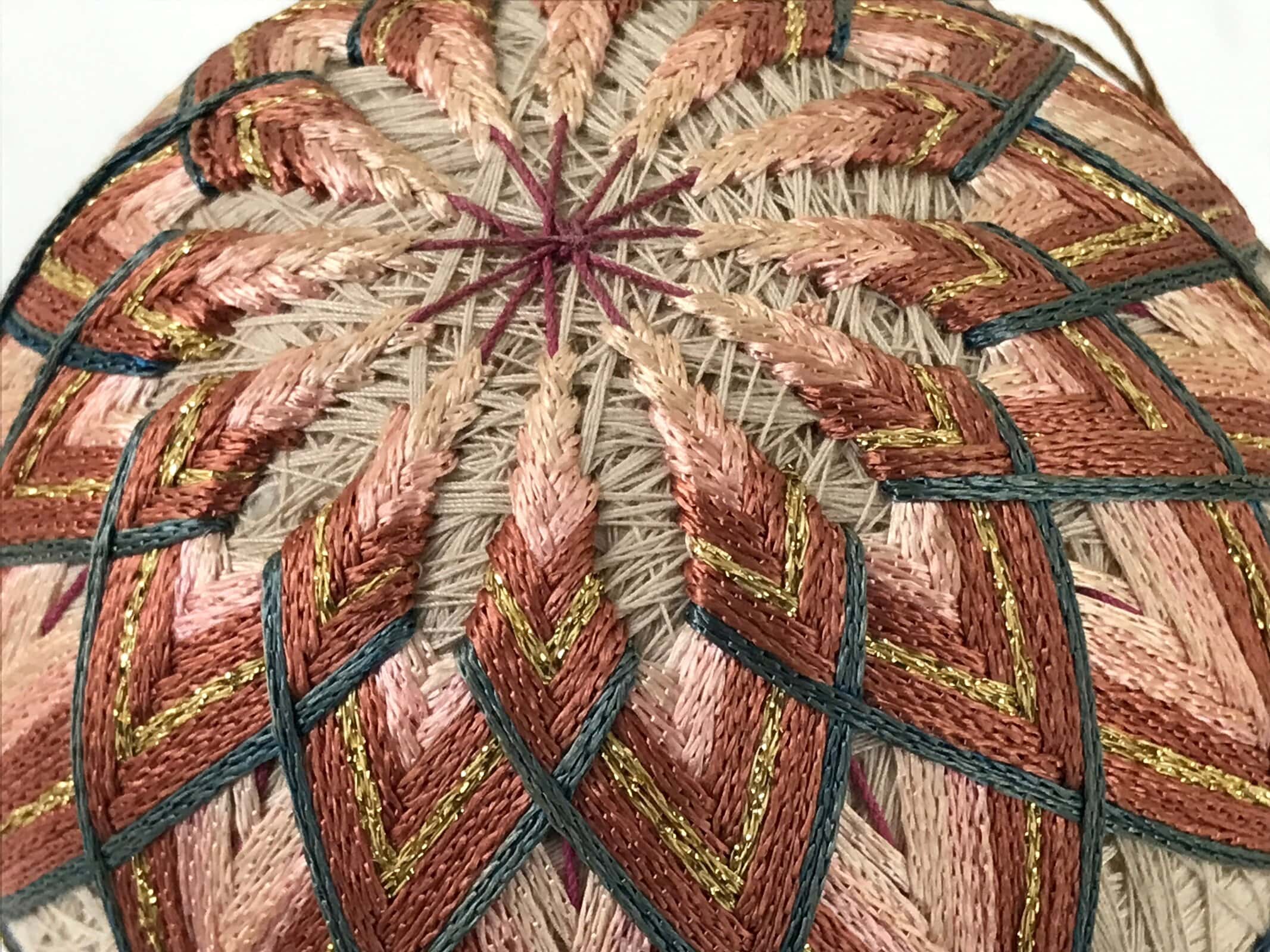 Japanese Embroidered Thread Fabric Hanging Mari Ball Decoration Vtg Temari ID595