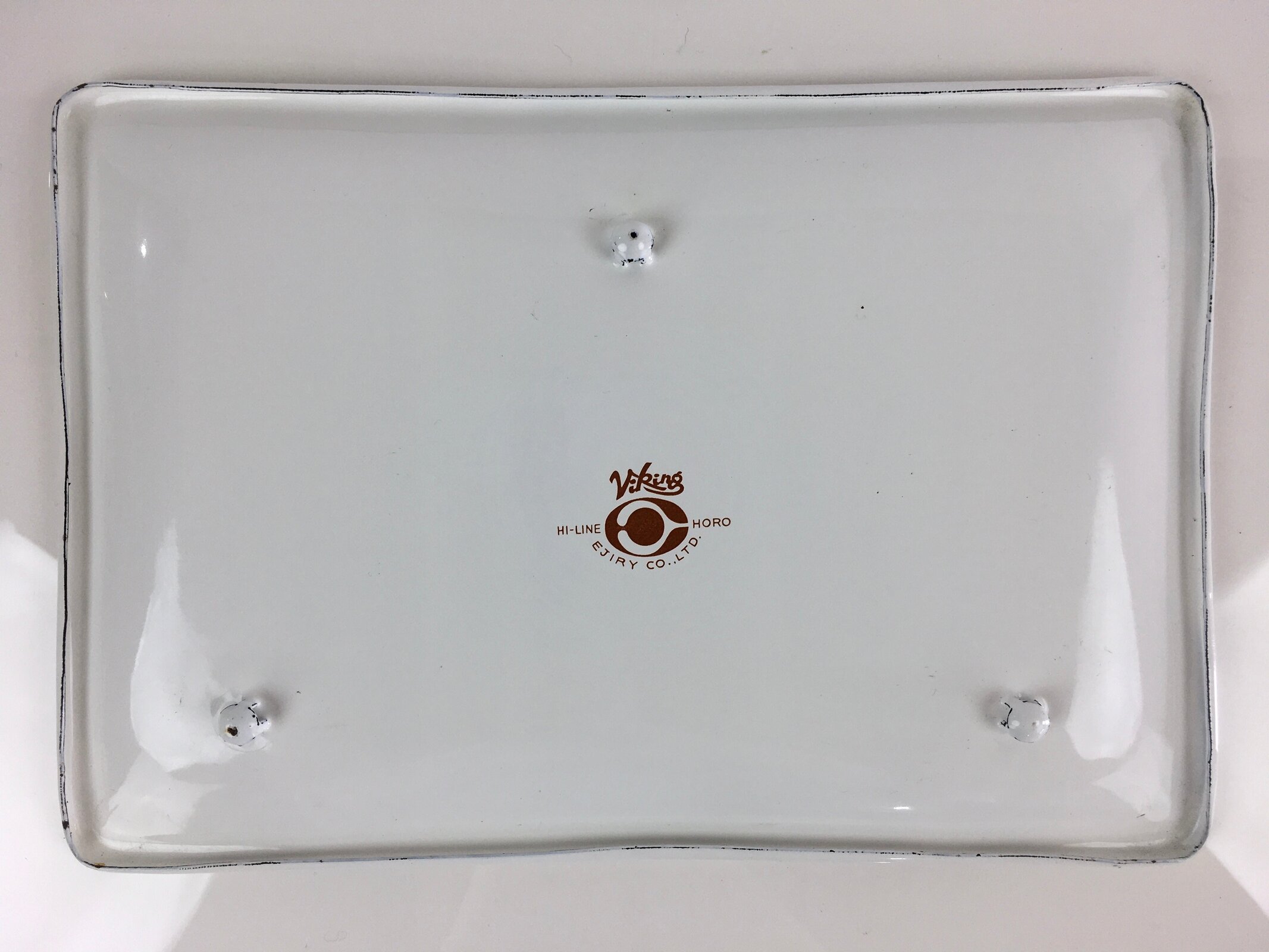 Japanese Enamelware Large Rectangle Plate Vtg Camellia White Horo PY135