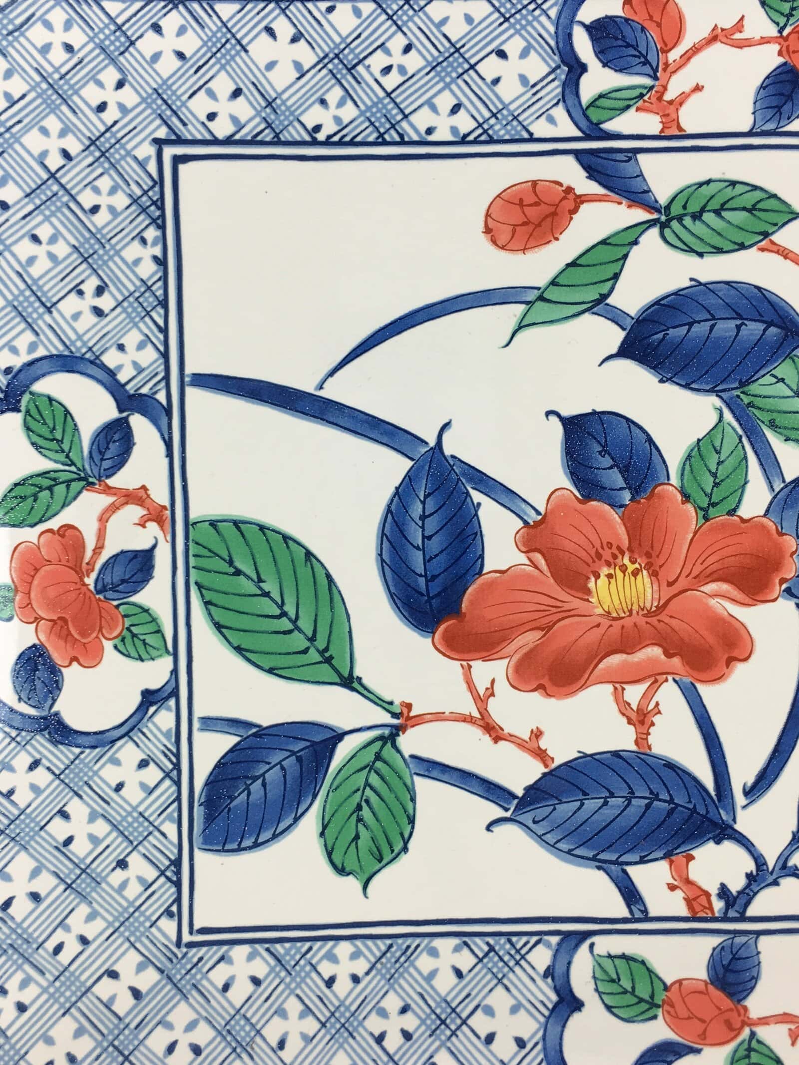 Japanese Enamelware Large Rectangle Plate Vtg Camellia White Horo PY135