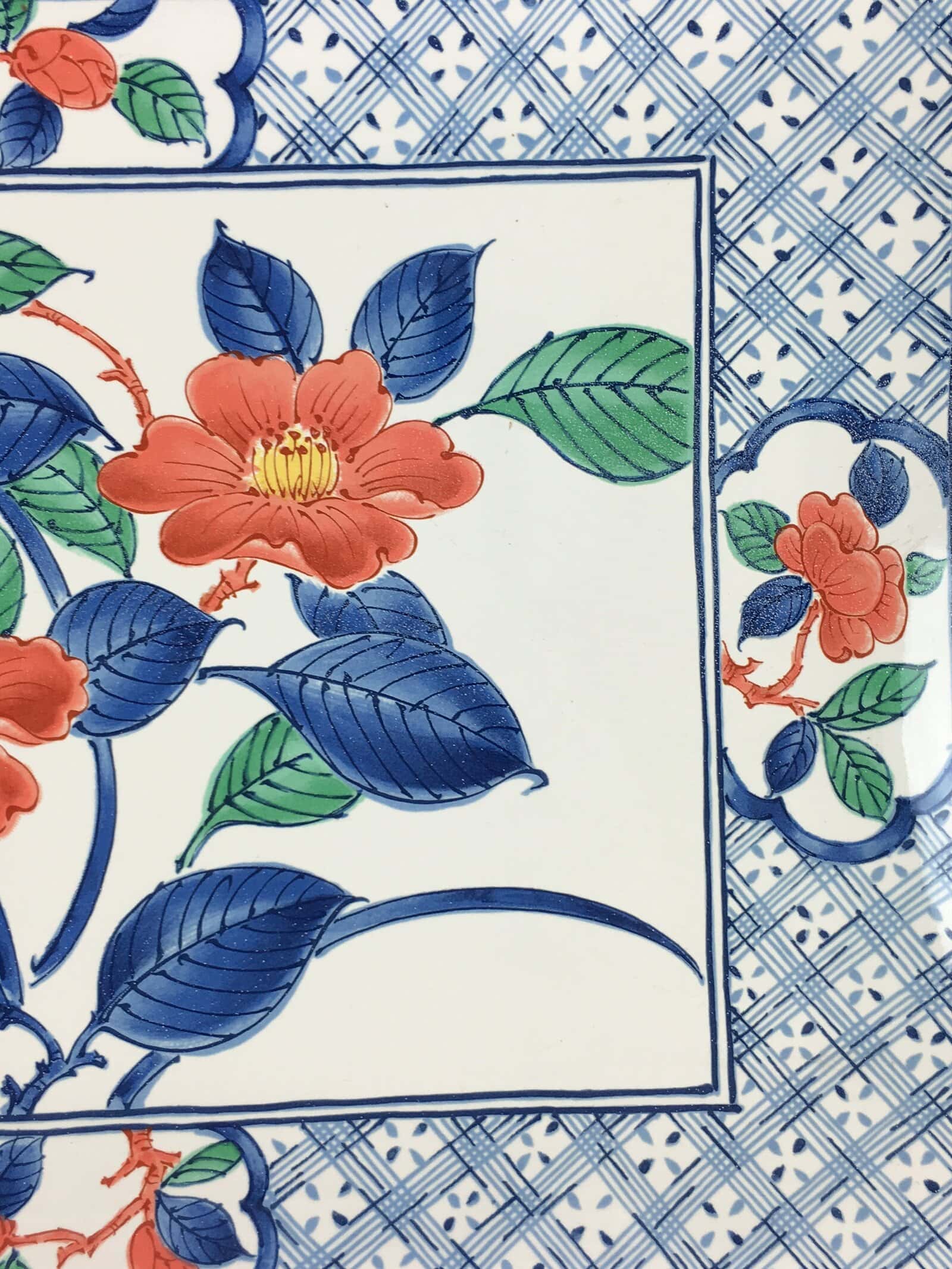 Japanese Enamelware Large Rectangle Plate Vtg Camellia White Horo PY135