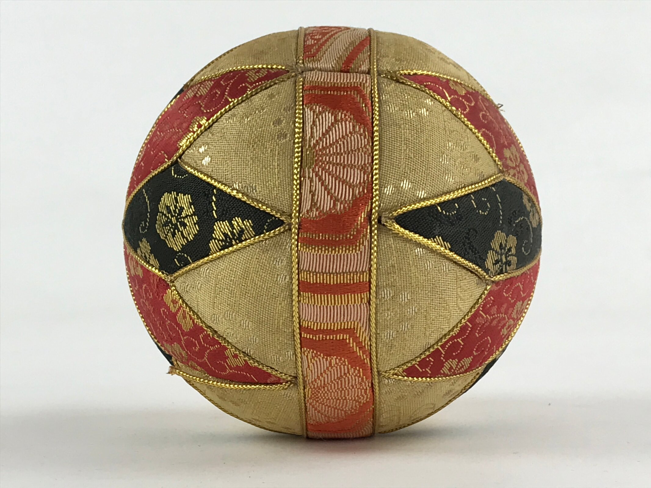 Japanese Fabric Ball Temari Vtg Decoration Amulet Play Wedding Gift Gold Red BD9