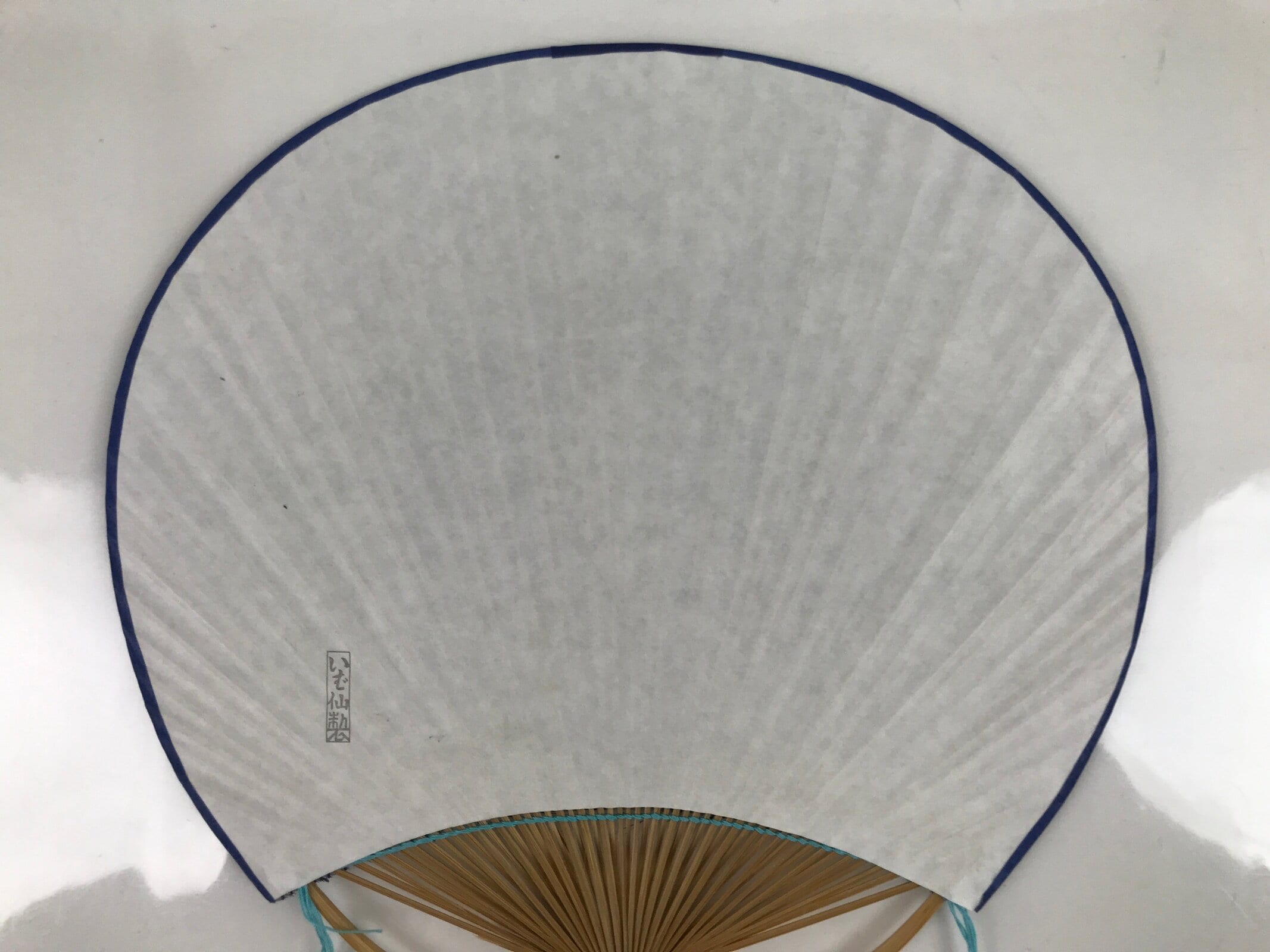 Japanese Fabric Fan Uchiwa Vtg Bamboo Round Paper Back Seasonal Flower Blue U136