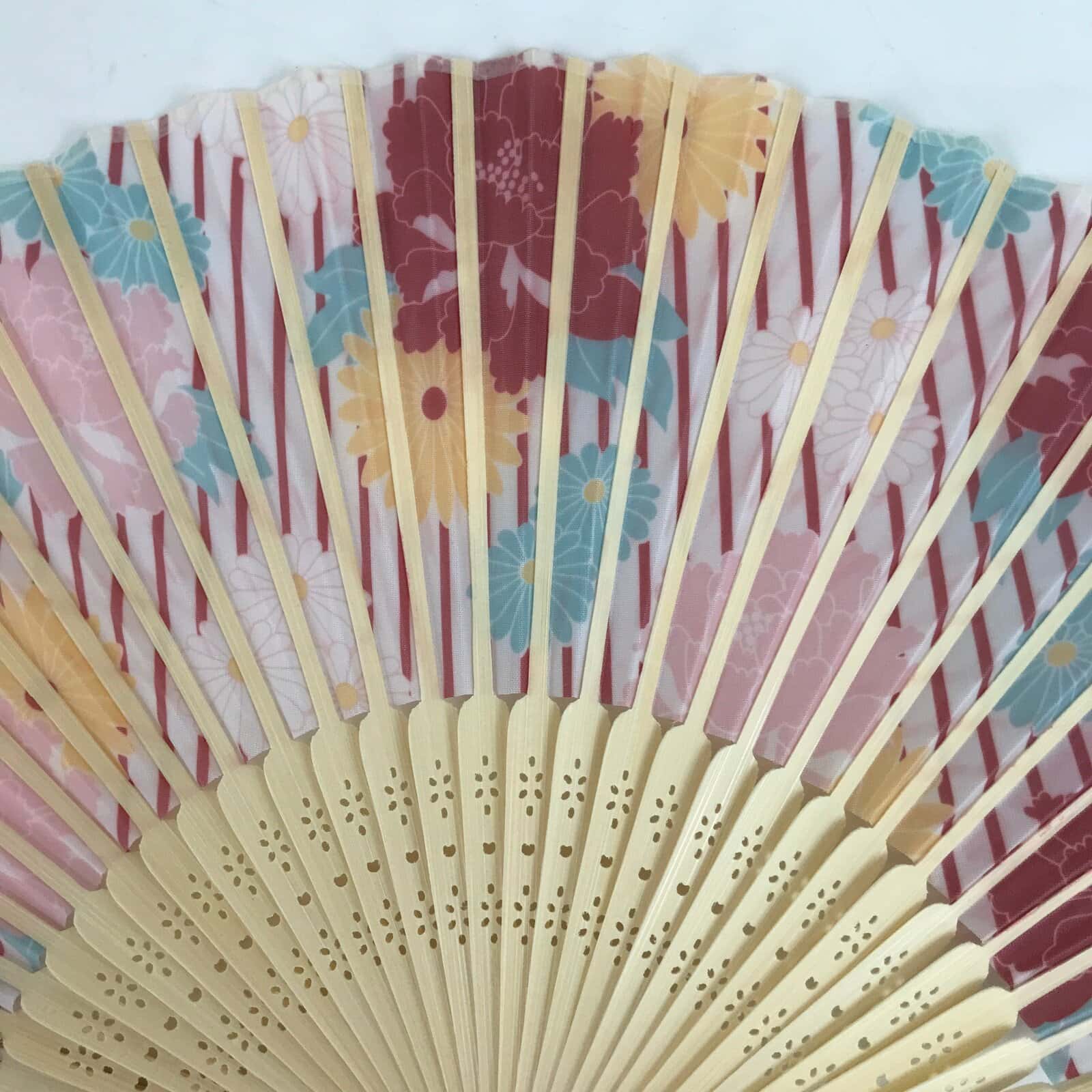 Japanese Fabric Folding Fan Sensu Natural Bamboo Frame Peony Botan Pink 4D851