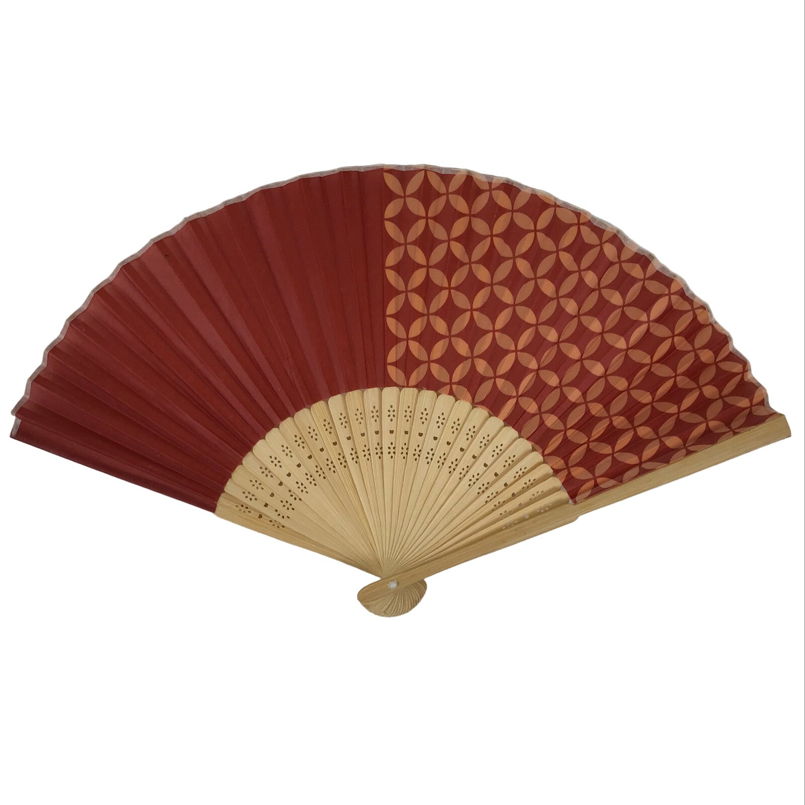 Japanese Fabric Folding Fan Sensu Vtg Bamboo Frame Red Traditional Shippo 4D916