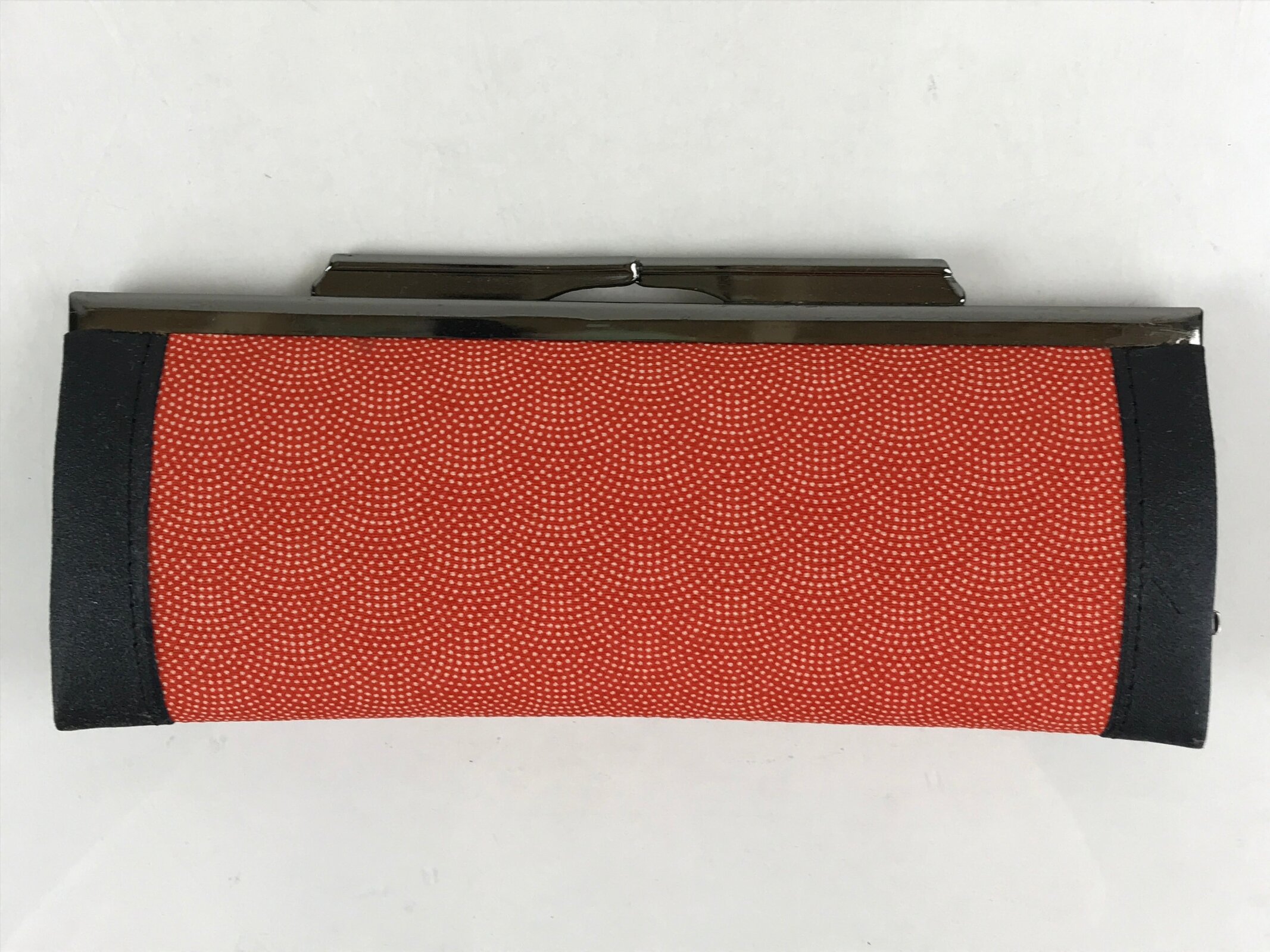 Japanese Fabric Purse Pencil Case Clasp Vtg Red Kyokomon Two Sections KB60