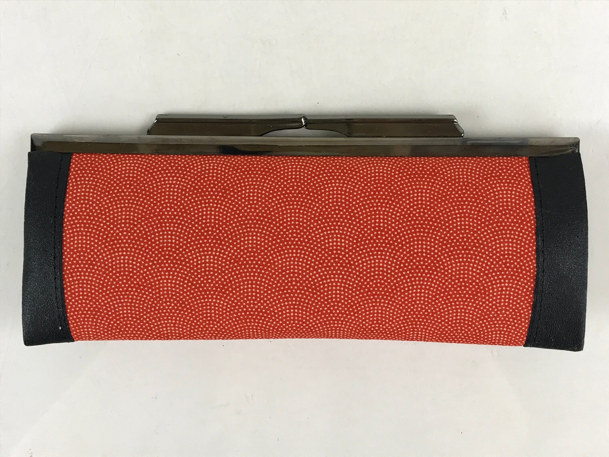 Japanese Fabric Purse Pencil Case Clasp Vtg Red Kyokomon Two Sections KB60