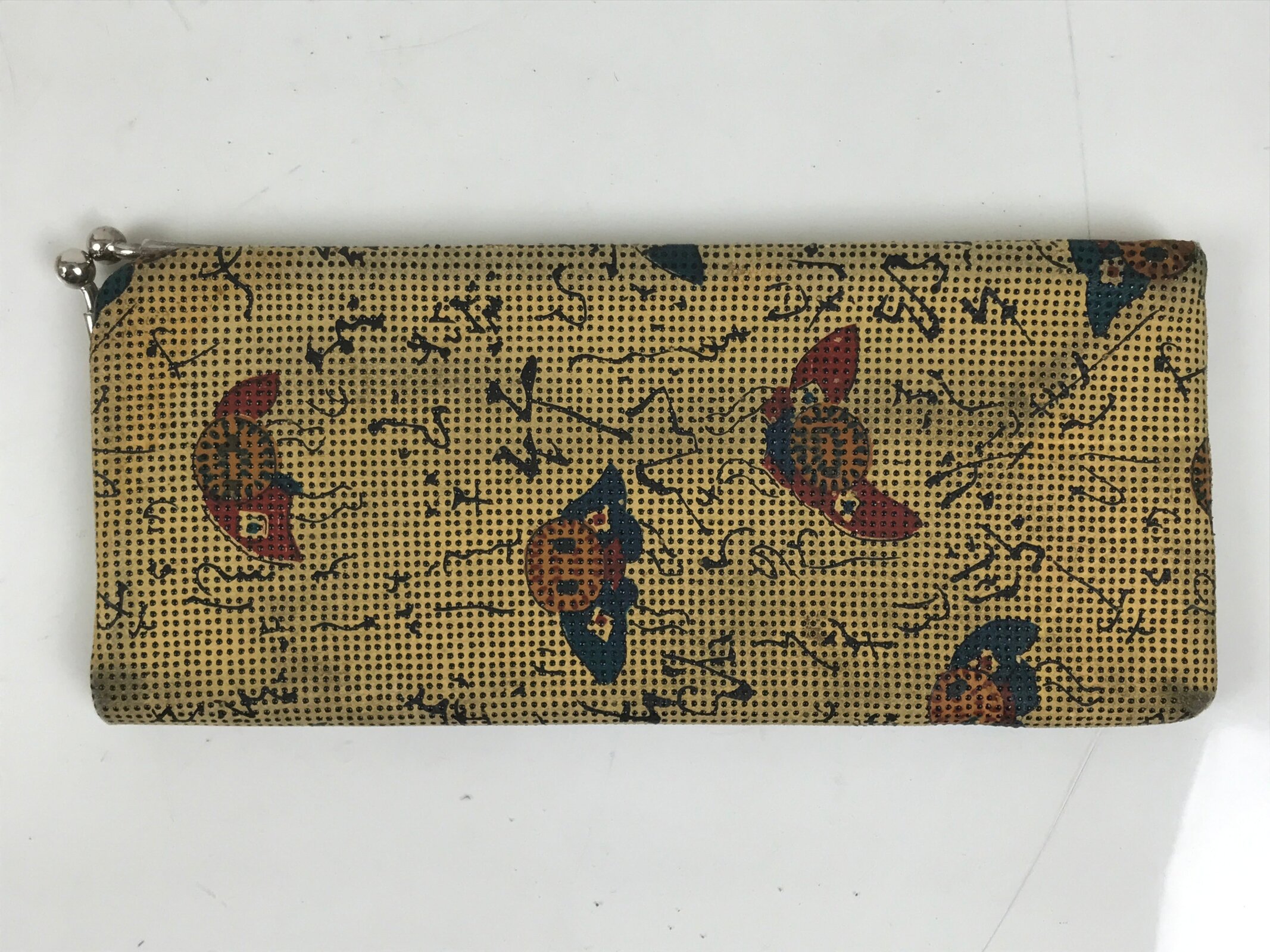 Japanese Fabric Wallet Pouch Vtg Coin Purse Gamaguchi Clasp Resting People KB96