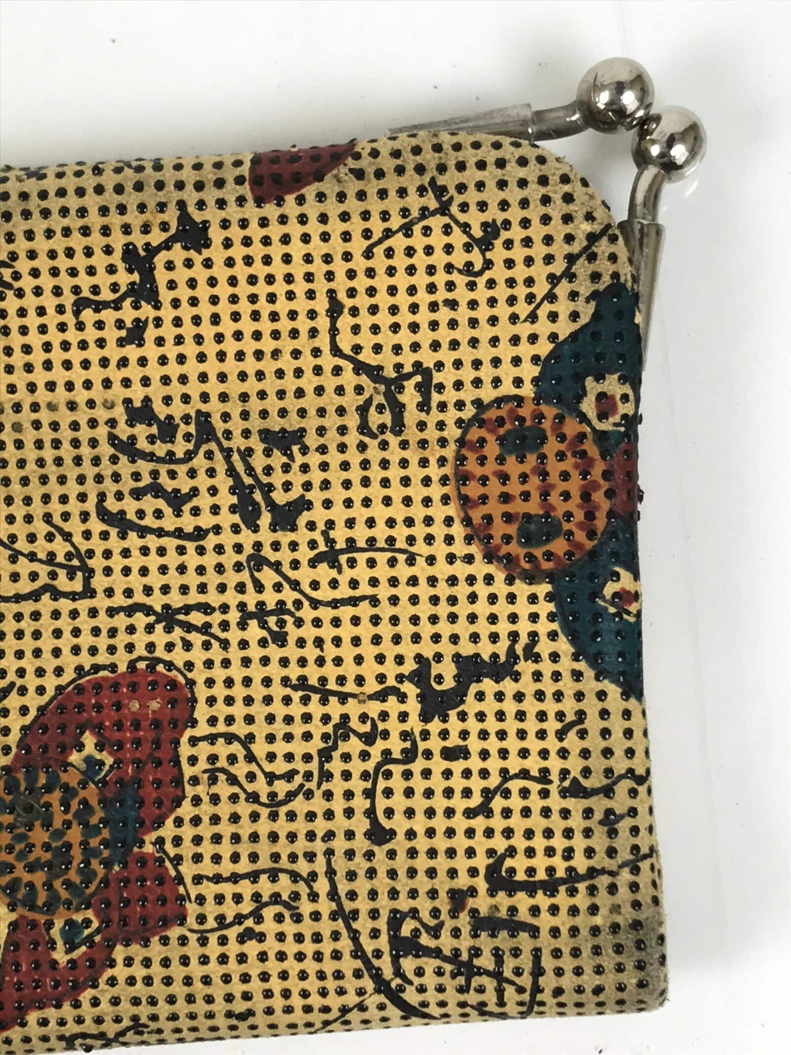 Japanese Fabric Wallet Pouch Vtg Coin Purse Gamaguchi Clasp Resting People KB96