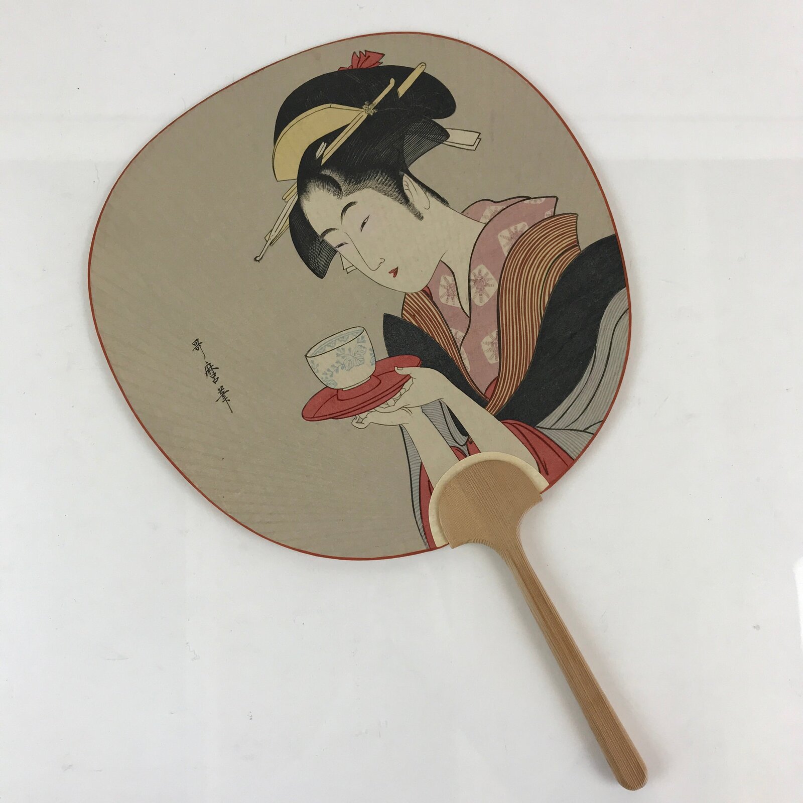 Japanese Fan Uchiwa Ukiyo-e Bijin-ga Utamaro Vtg Beautiful Woman PX639