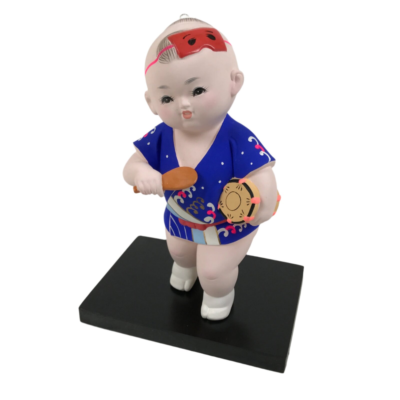 Japanese Festival Child Clay Statue Doll Vtg Hakata Ningyo Happi Kimono PX790