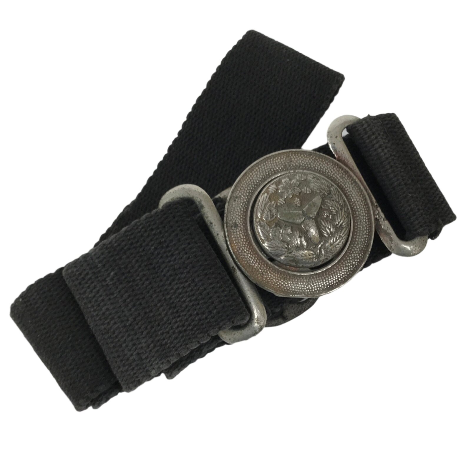 Japanese Firefighter Casual Uniform Belt Vtg Fire Brigade Metal Crest Black MK23