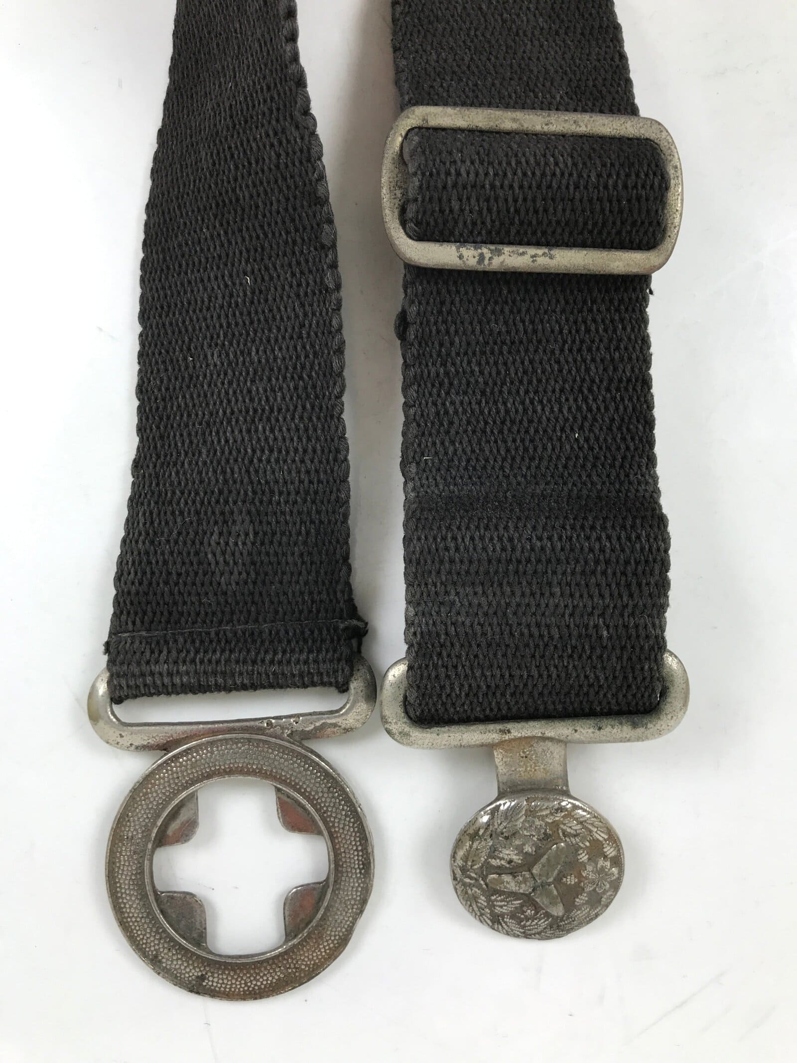 Japanese Firefighter Casual Uniform Belt Vtg Fire Brigade Metal Crest Black MK23