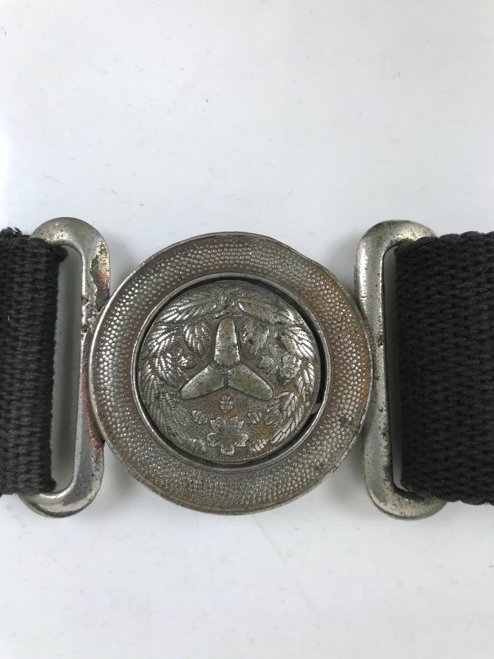 Japanese Firefighter Casual Uniform Belt Vtg Fire Brigade Metal Crest Black MK23