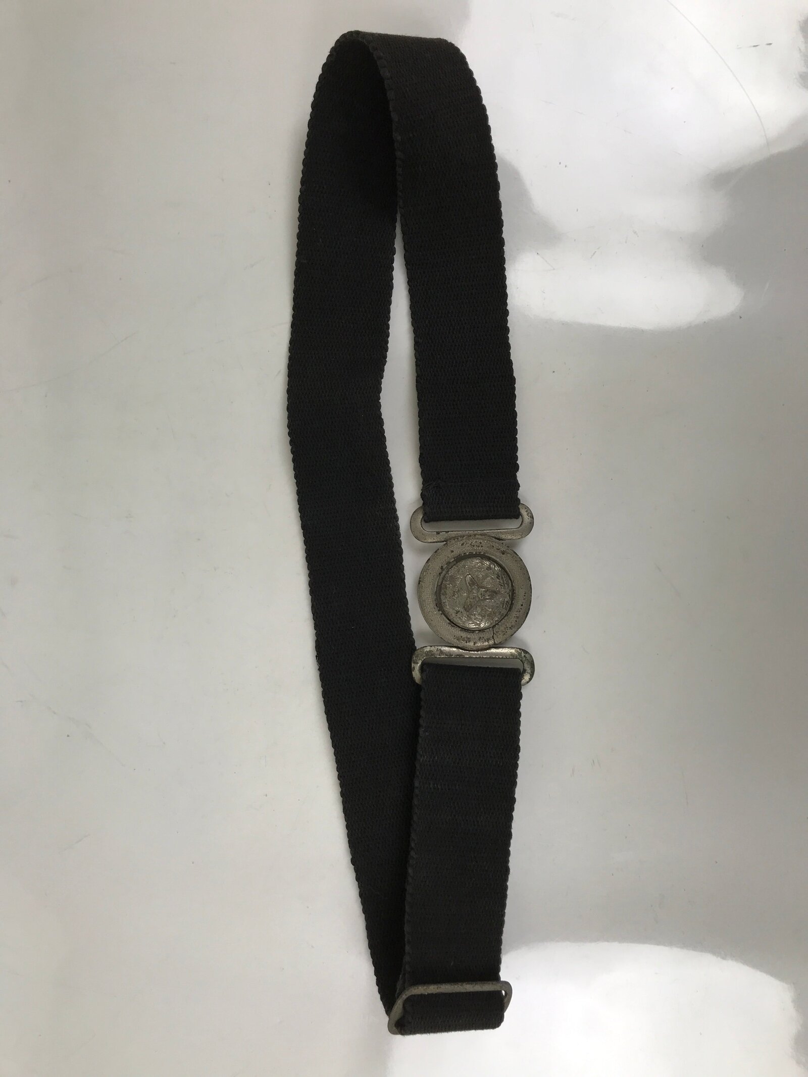 Japanese Firefighter Casual Uniform Belt Vtg Fire Brigade Metal Crest Black MK24