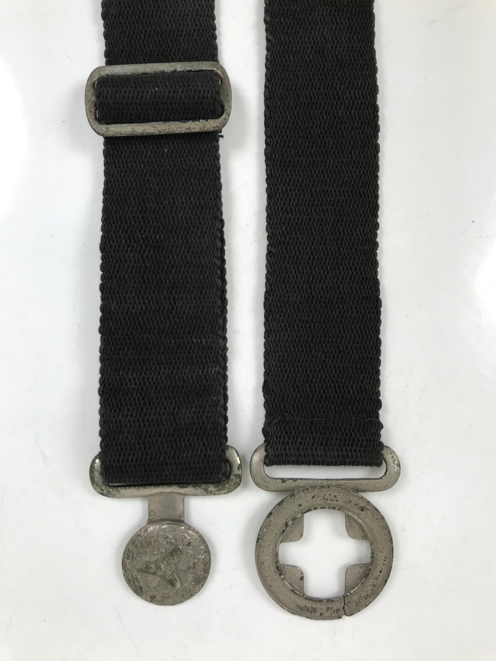 Japanese Firefighter Casual Uniform Belt Vtg Fire Brigade Metal Crest Black MK24