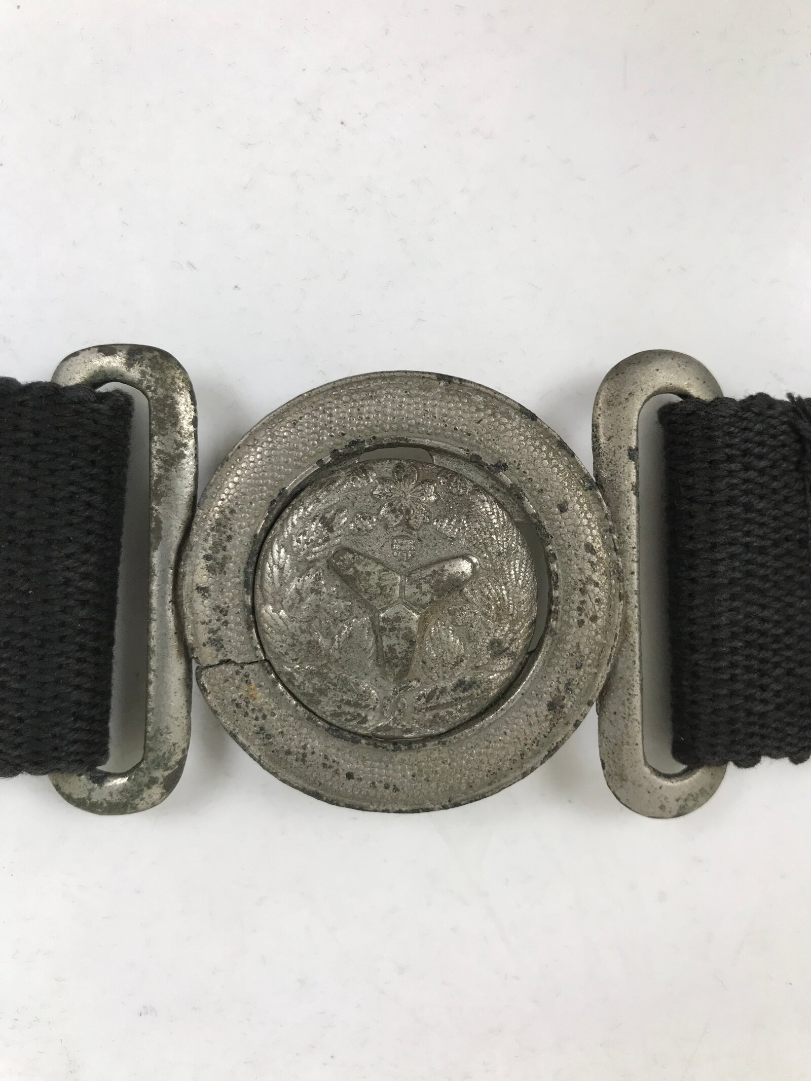 Japanese Firefighter Casual Uniform Belt Vtg Fire Brigade Metal Crest Black MK24