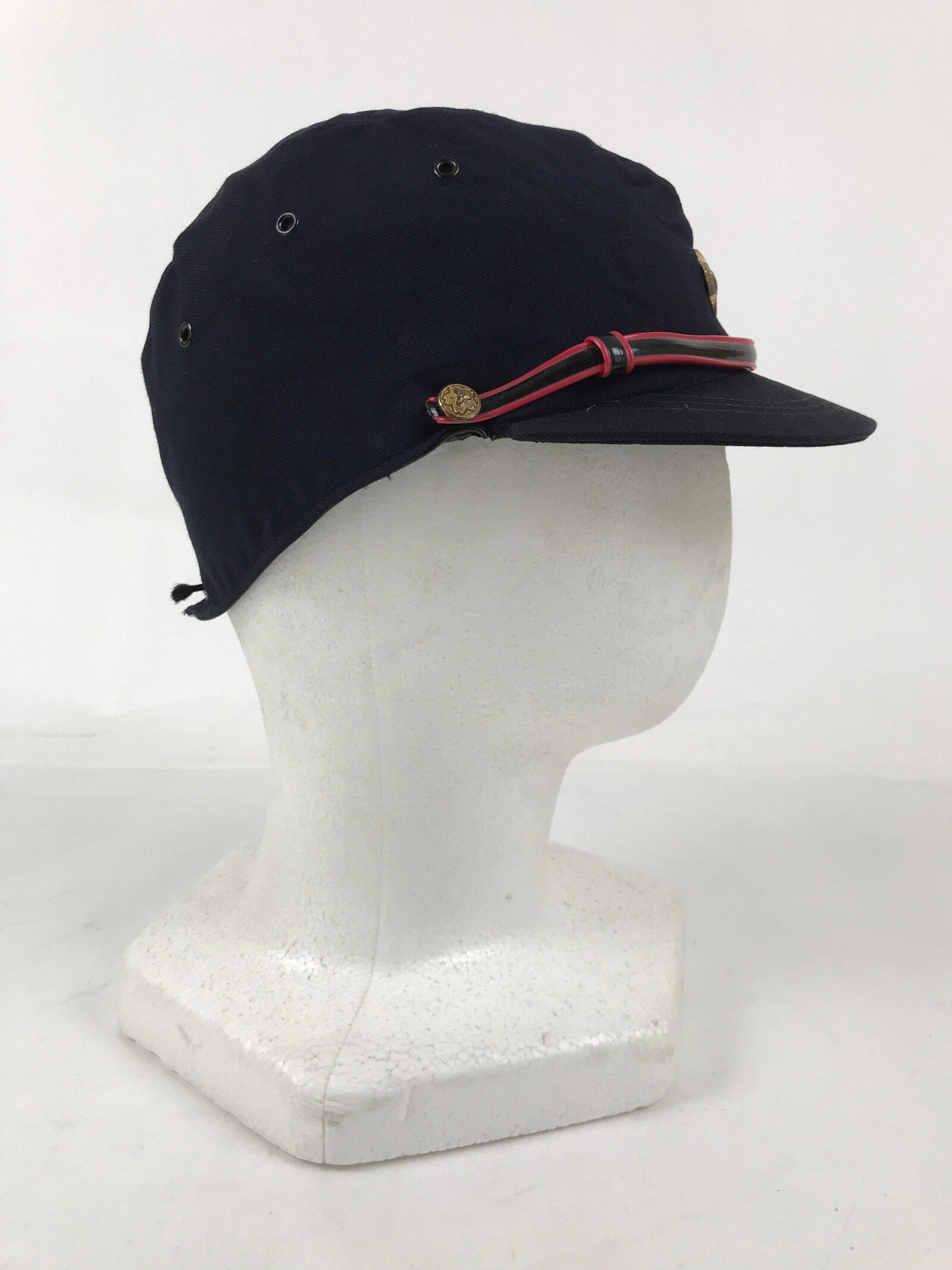 Japanese Firefighter Uniform Hat Vtg Fire Brigade Cap Blue Metal Sakura Pin MK11