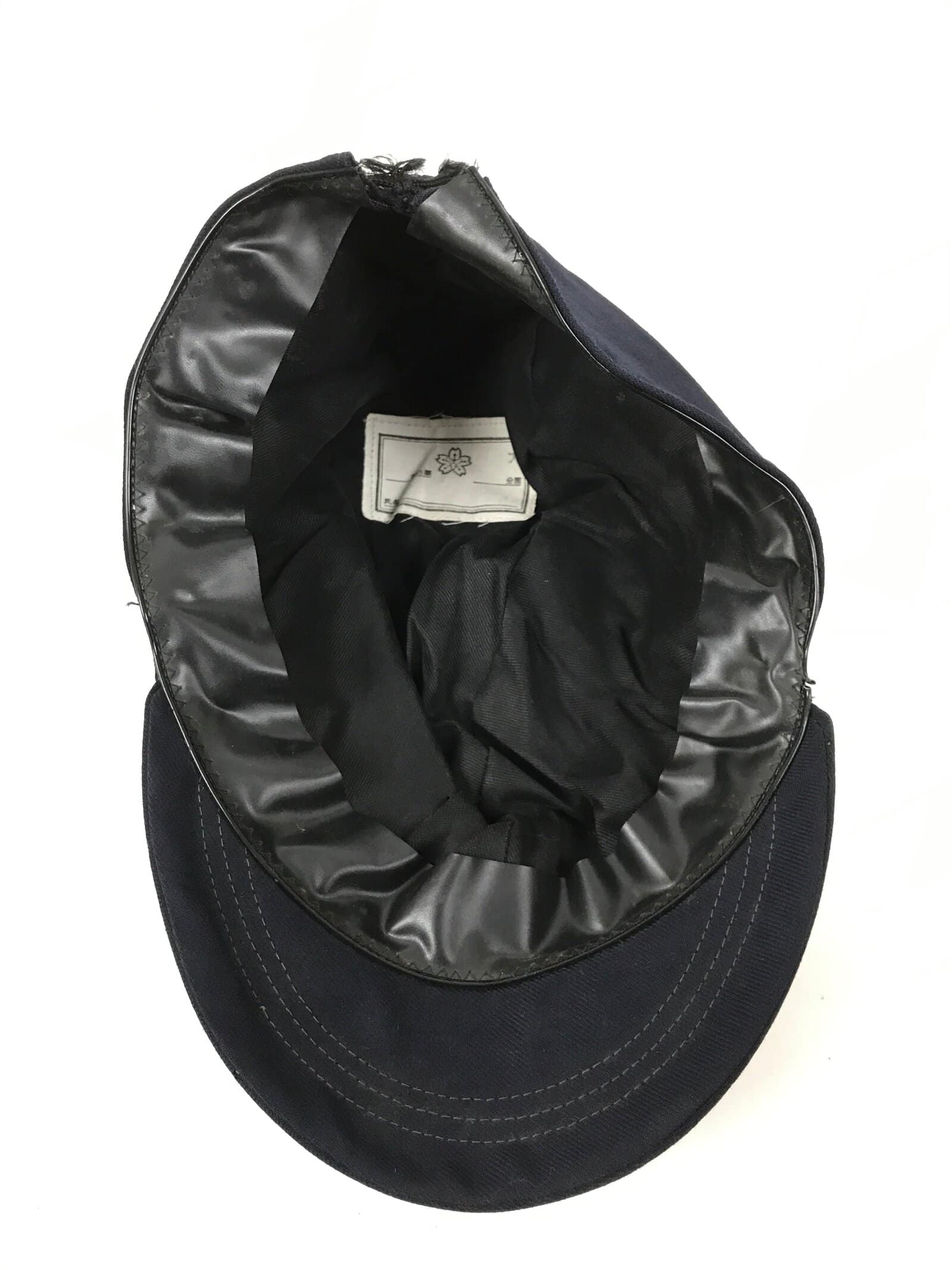 Japanese Firefighter Uniform Hat Vtg Fire Brigade Cap Blue Metal Sakura Pin MK11